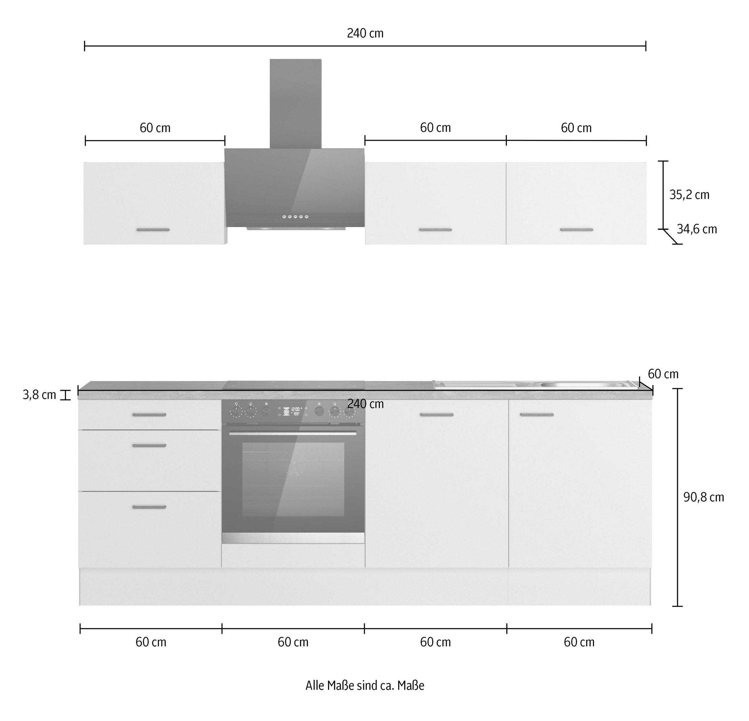 KOCHSTATION Küchenzeile »KS-Sion Breite 240 cm« Neue Technik: OPTIsnap, wahlw. m.HANSEATIC-E-Geräten u.Stand Alone