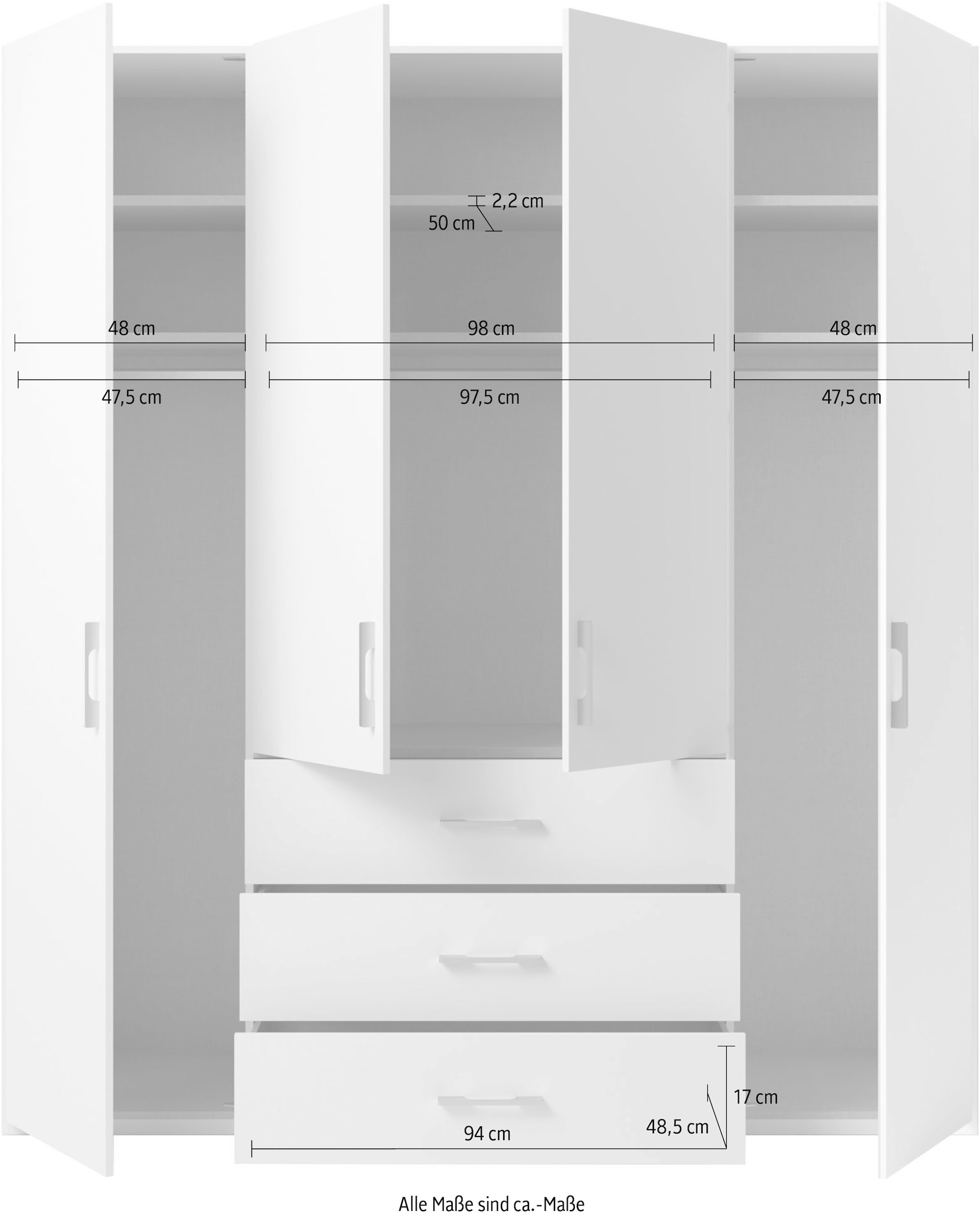 set one by Musterring Drehtürenschrank »Henderson«, mit 3 Schubladen, inkl. Fachböden und Kleiderstangen