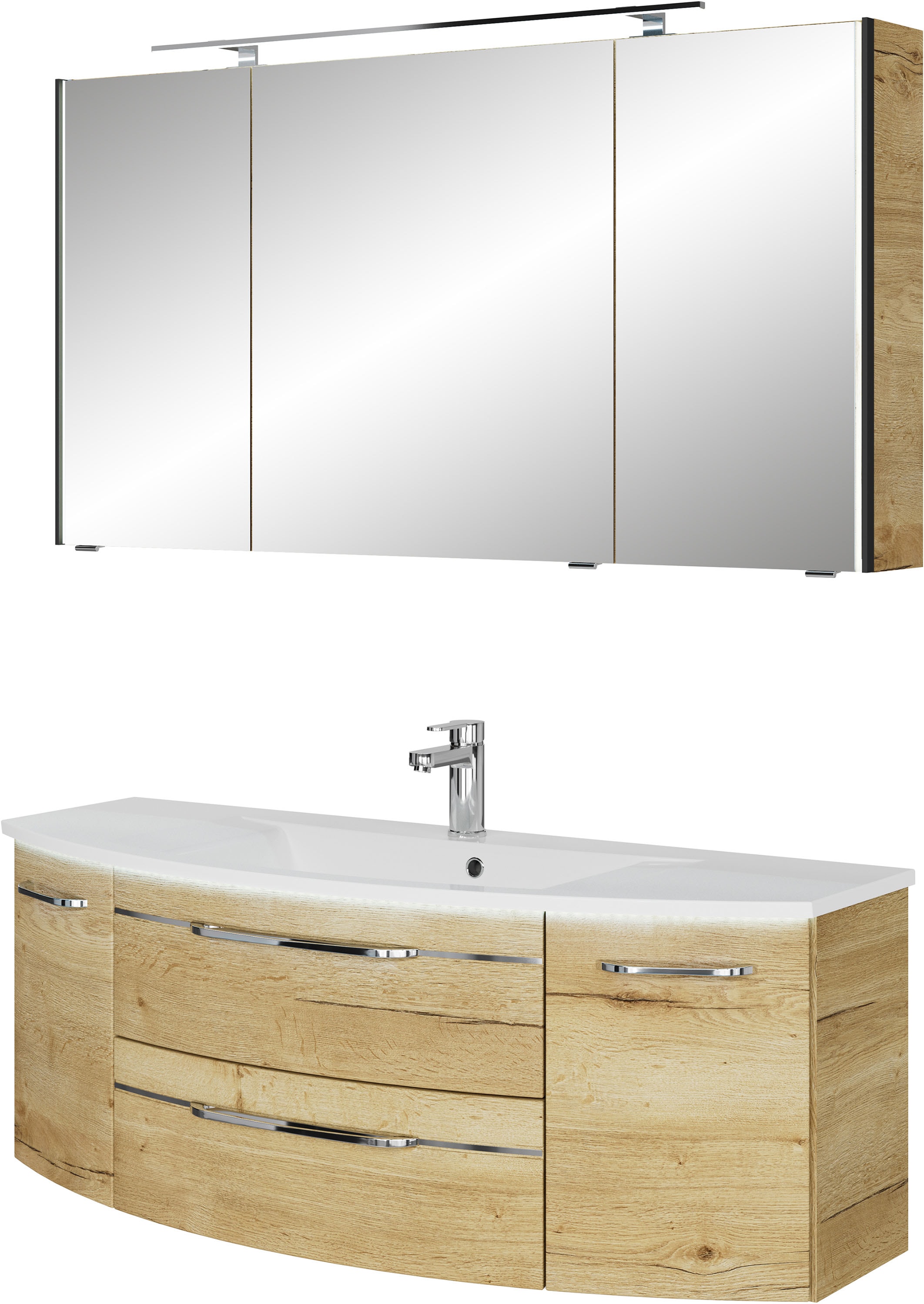 Saphir Badmöbel-Set »Serie 7045 2-teilig Mineralmarmor-Waschtisch mit LED-Spiegelschrank«, (Set, 2 St.), Badezimmer-Set 133,2 cm breit, inkl. Türdämpfer, 5 Türen, 2 Schubladen
