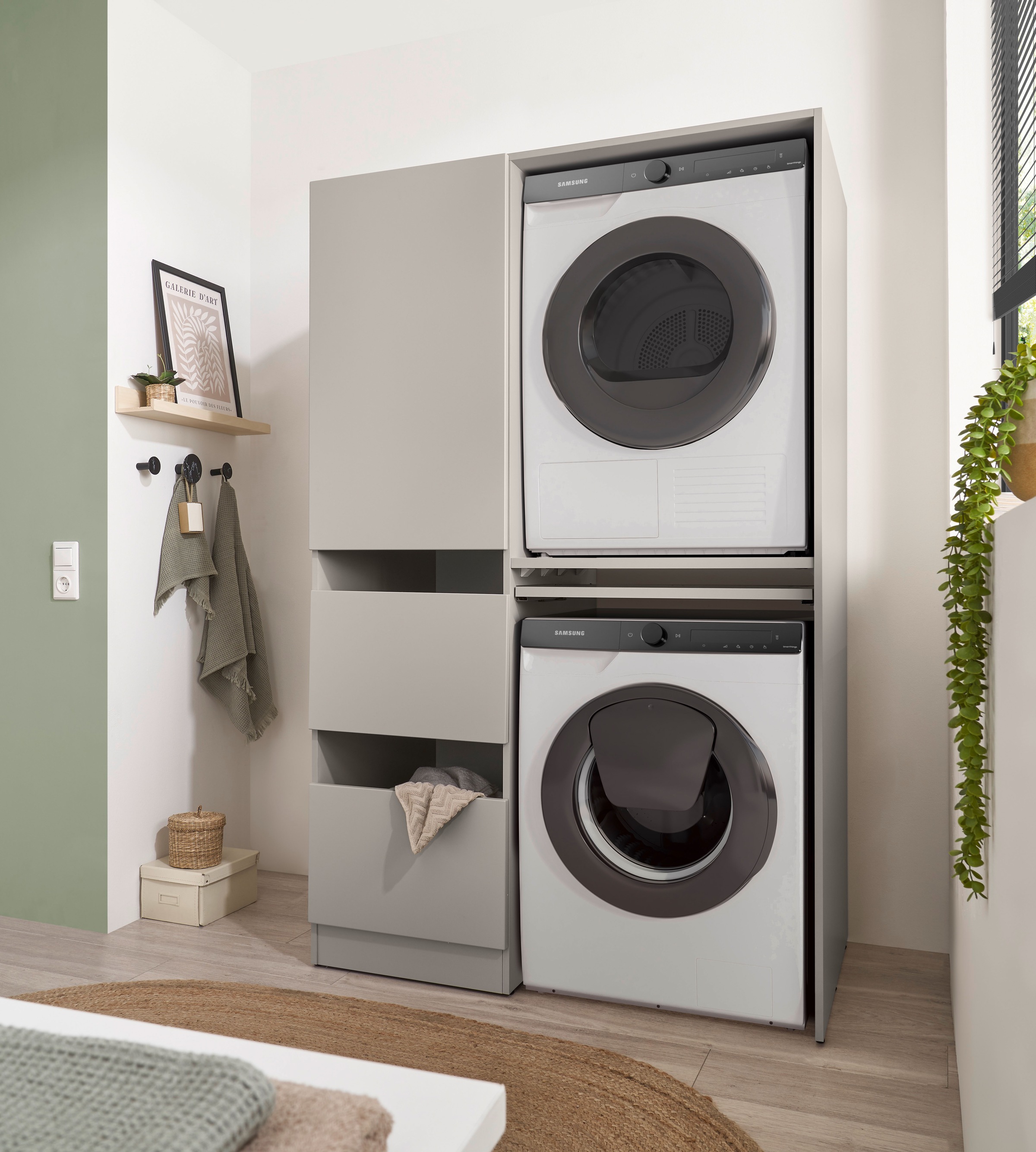 BASIC by Balculina Waschmaschinenumbauschrank »Washhome B/H/T 116x185x68 cm« 1 Stk. tlg. Breite 116cm, Metallschubkästen, Softclose