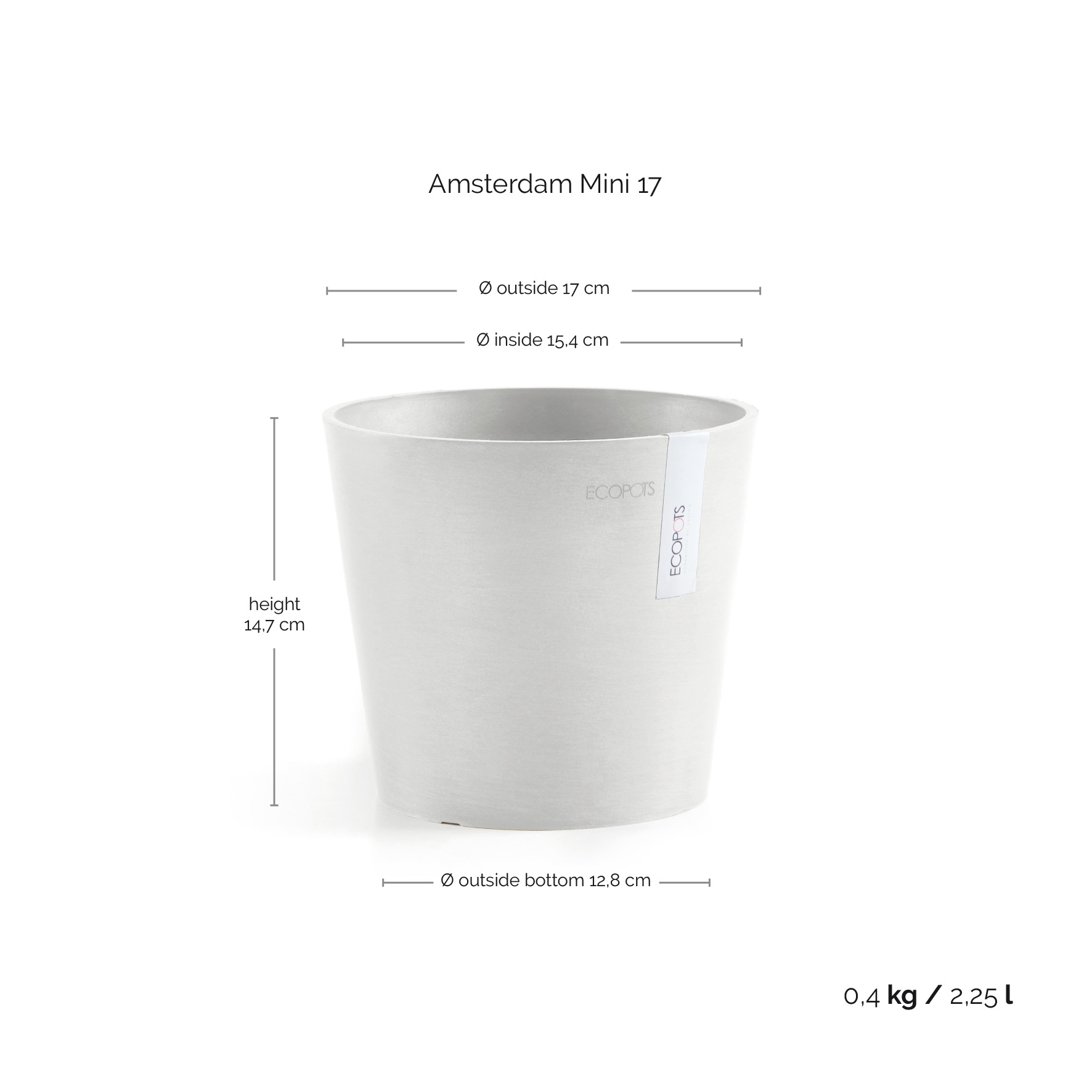 ECOPOTS Blumentopf »Amsterdam Mini«, (Set, 4 St.), verschiedene Größen mit passendem Untersetzer Ø36cm