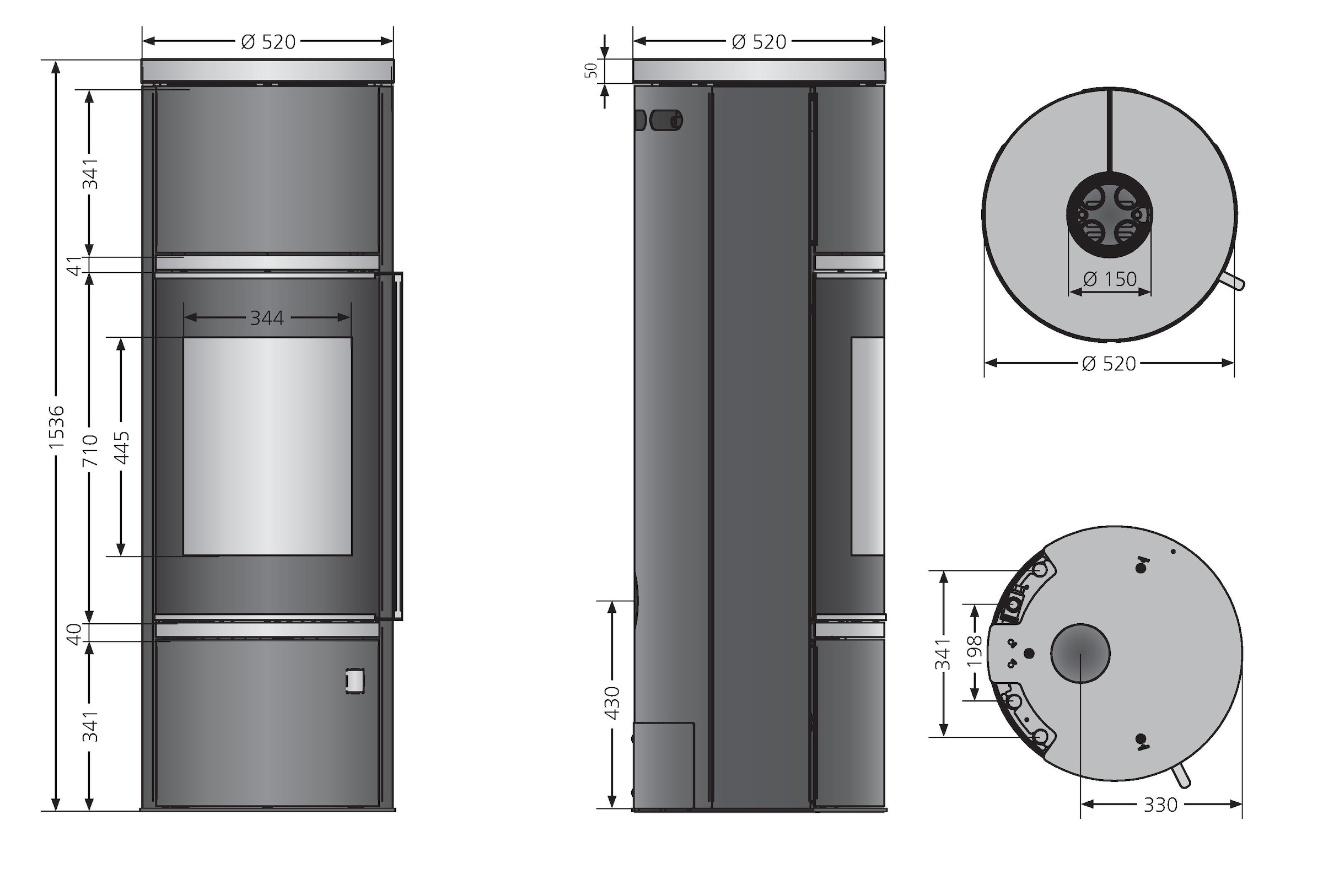 Oranier Kaminofen »Arena Aqua 2.0«, (2 tlg.), wasserführend, Abdeckplatte aus Speckstein, steingrau
