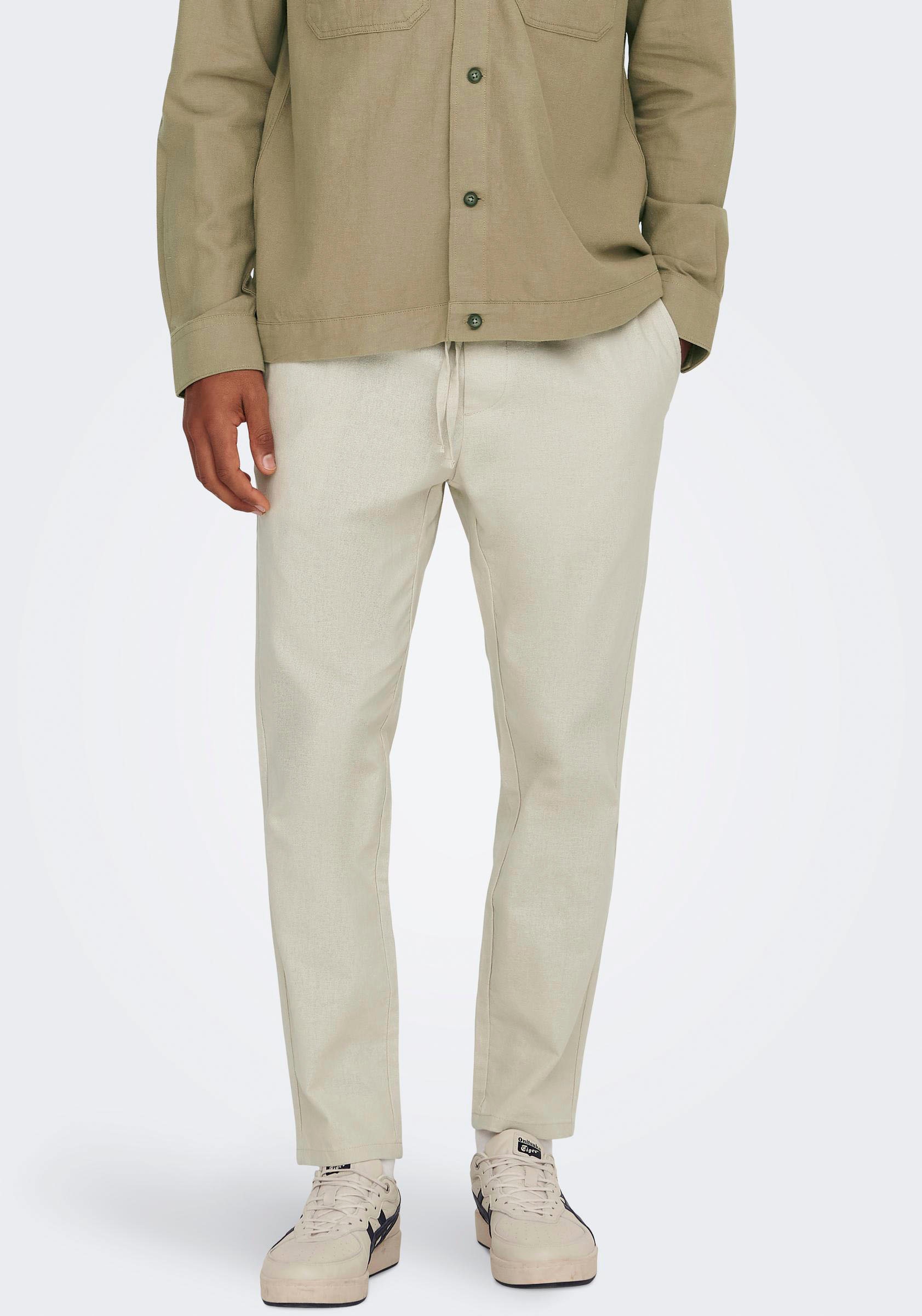 ONLY & SONS Schlupfhose "ONSLINUS CROP 0007 COT LIN PNT NOOS" Baumwolle mit Leinen, Gummizug und Kordel