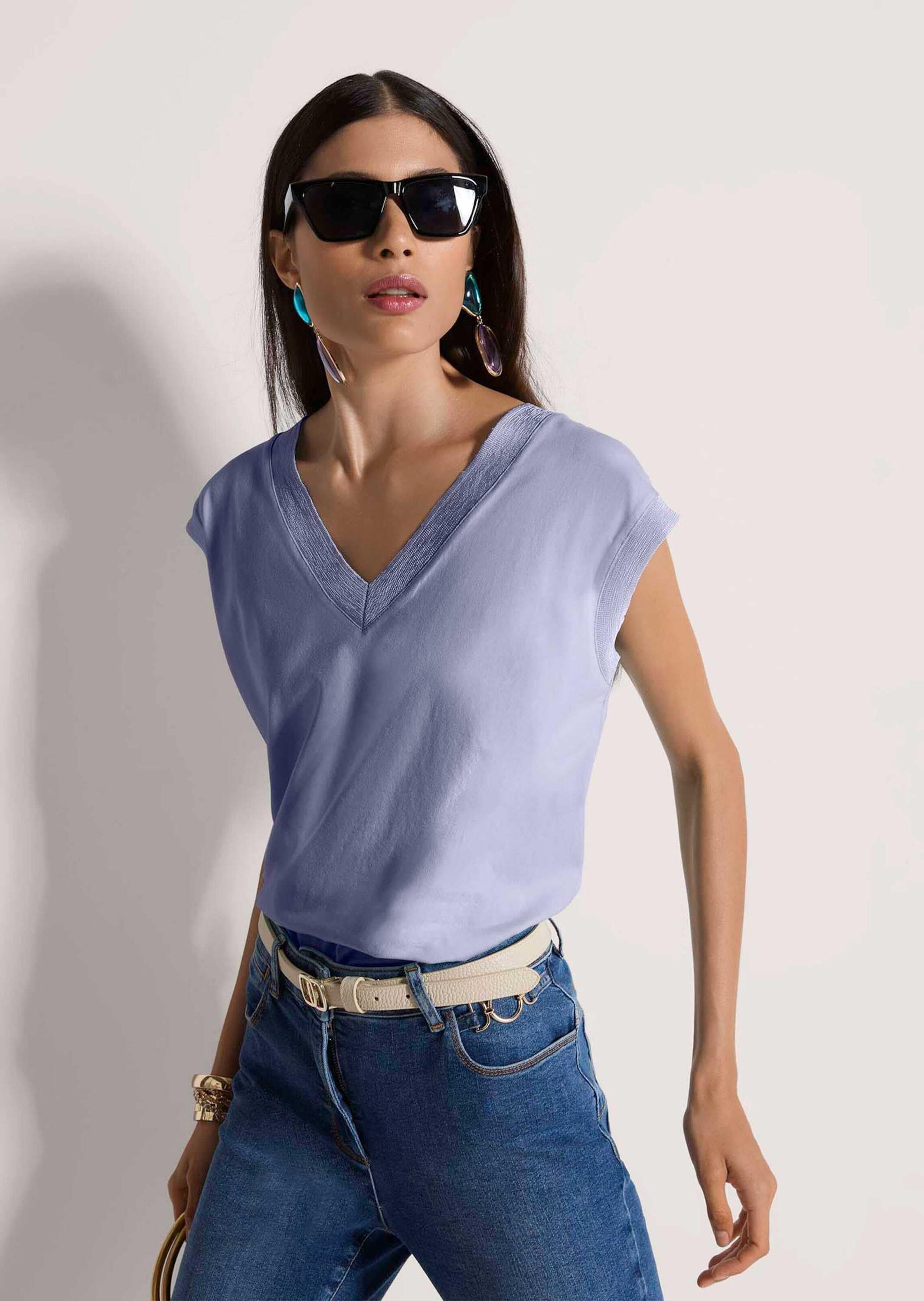 MADELEINE Kurzarmshirt »Jerseyshirt Sommershirt mit Rippenbändern« Breites Rippenband