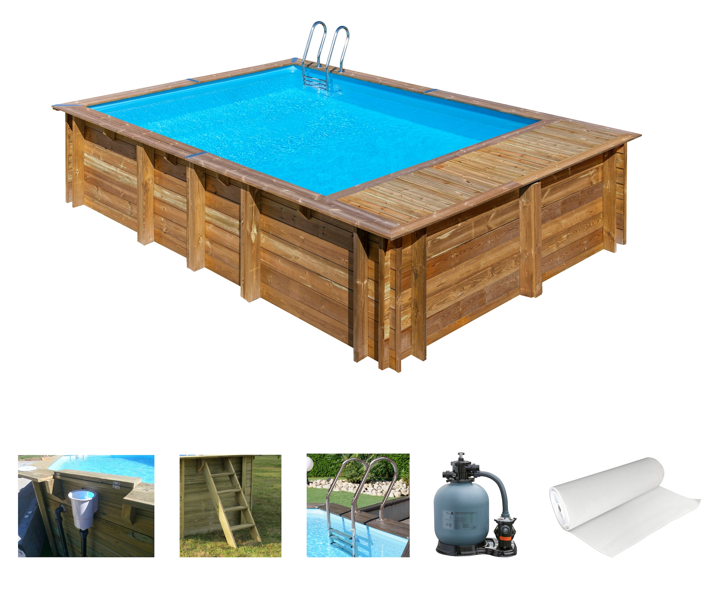 Gre Rechteckpool »EVORA PLUS«, (Set), 6-tlg., aus Kiefernholz, BxLxH: 420x620x136 cm