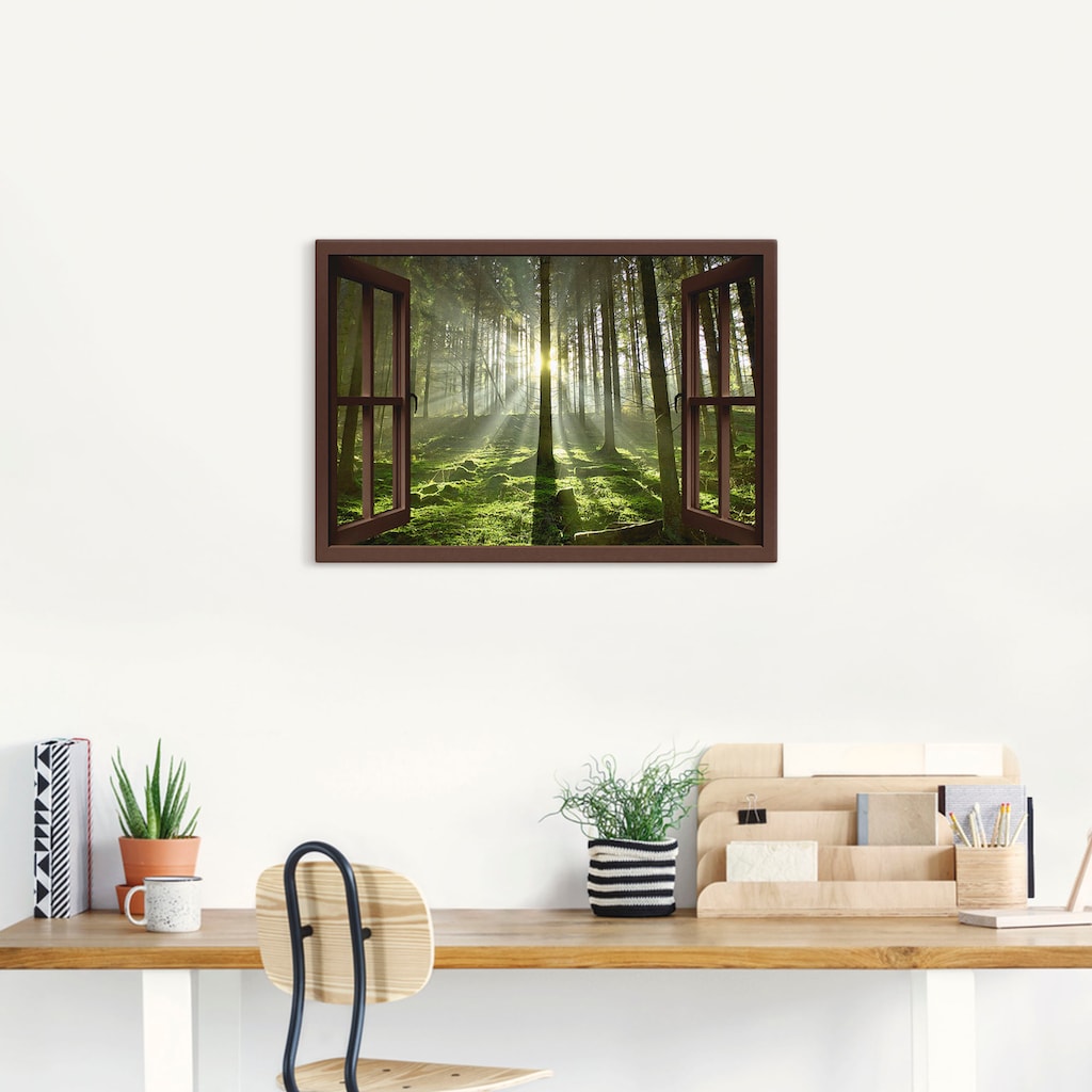 Artland Leinwandbild »Fensterblick - Wald im Gegenlicht, braun«, Fensterblick, (1 St.)