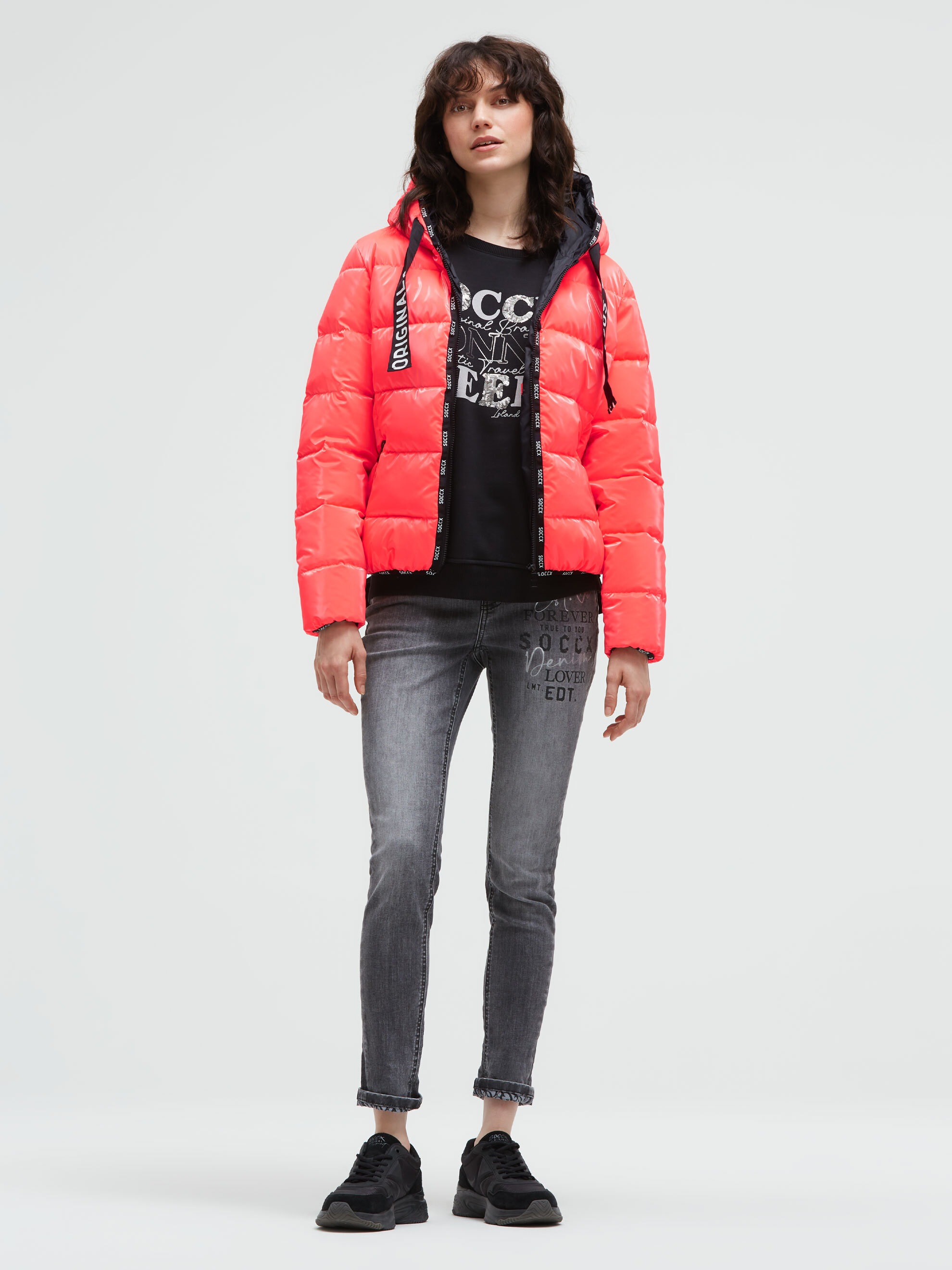 SOCCX Winterjacke mit Kapuze mit Reißverschluss an den Einschubtaschen
