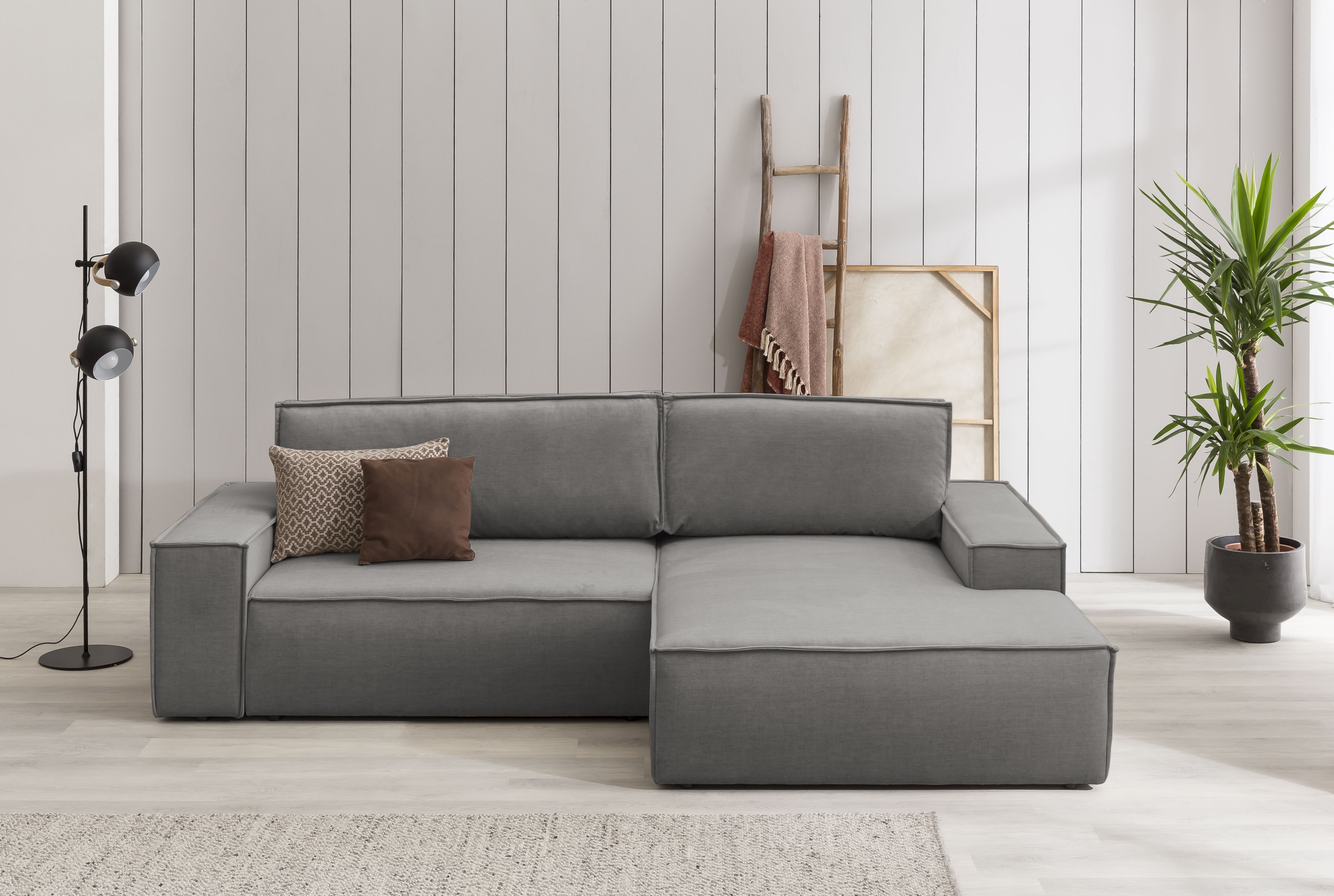 OTTO home Ecksofa "SHERWOOD Samtvelours L-Form, 267 cm - OTTO. Verlässliche Qualität." Schlaffunktion mit Bettkasten (210x136 cm), Cord, Vintage, Samtvelours