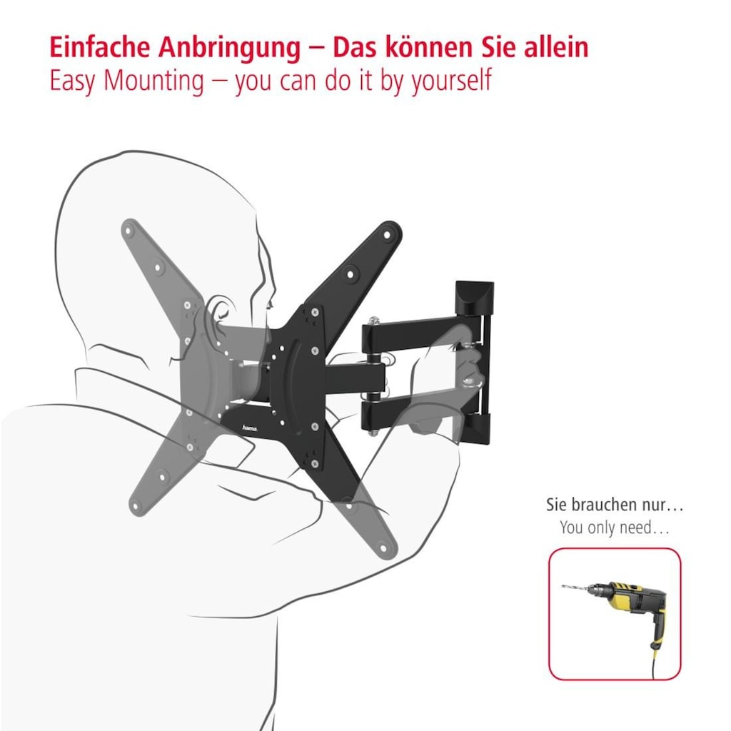 Hama TV-Wandhalterung »TV Wandhalter schwenkbar 81 - 165 cm (32" -65"l, 43", 50", 55", 75"«, bis 165 cm Zoll