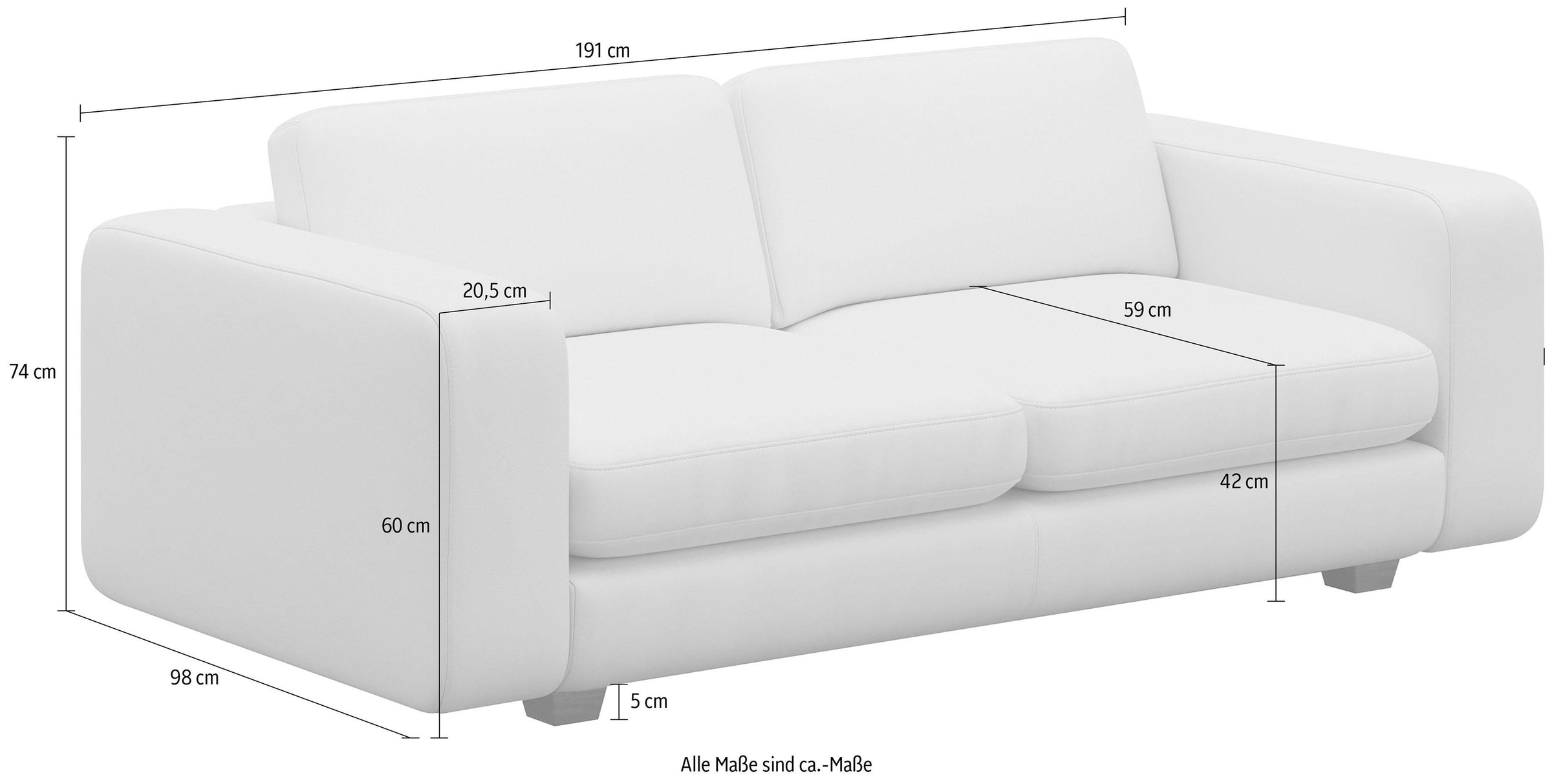machalke® 2,5-Sitzer »valentino«, mit breiten Armlehnen, Füße Walnuss, Breite 191 cm