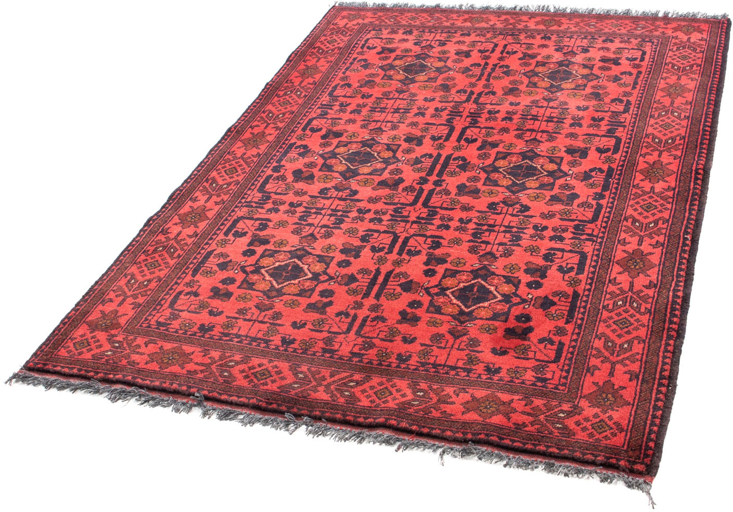 morgenland Orientteppich "Afghan - Kunduz - 149 x 103 cm - dunkelrot", rechteckig, 7 mm Höhe, Wohnzimmer, Handgeknüpft, 