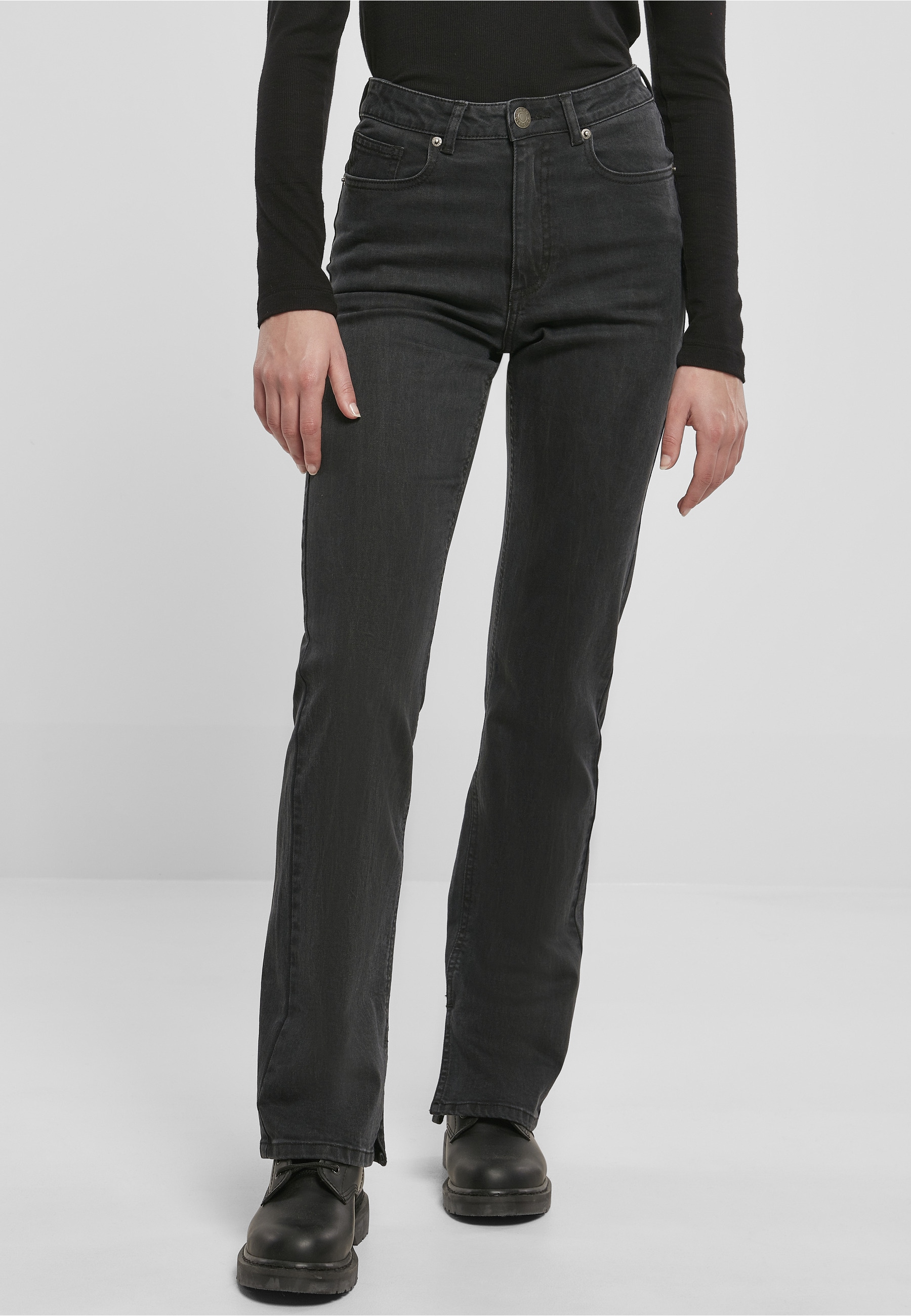 URBAN CLASSICS High-waist-Jeans »Urban Classics Damen Ladies Highwaist Straight Slit Denim Pants« 1 Stk.