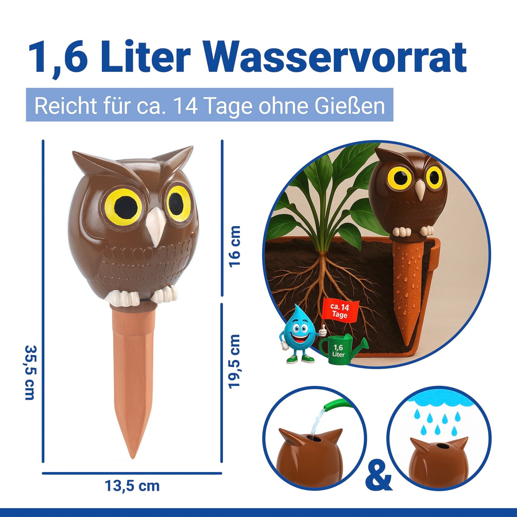 Maximex Bewässerungssystem »Eule JUMBO« ()  Bewässerungsspike, 1,6 l, für automatische Pflanzenbewässerung