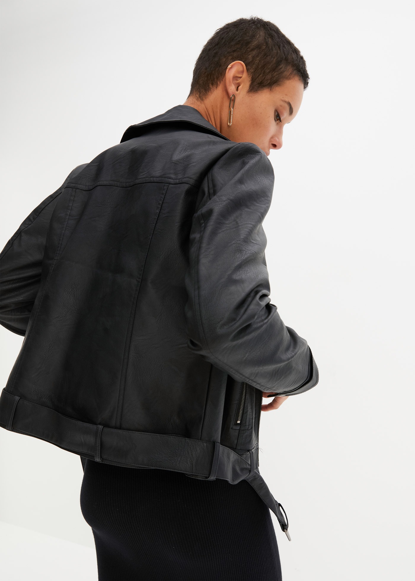 bonprix Bikerjacke mit Gürtelschlaufen und abnehmbarem Gürtel am Bund, aus günstig online kaufen