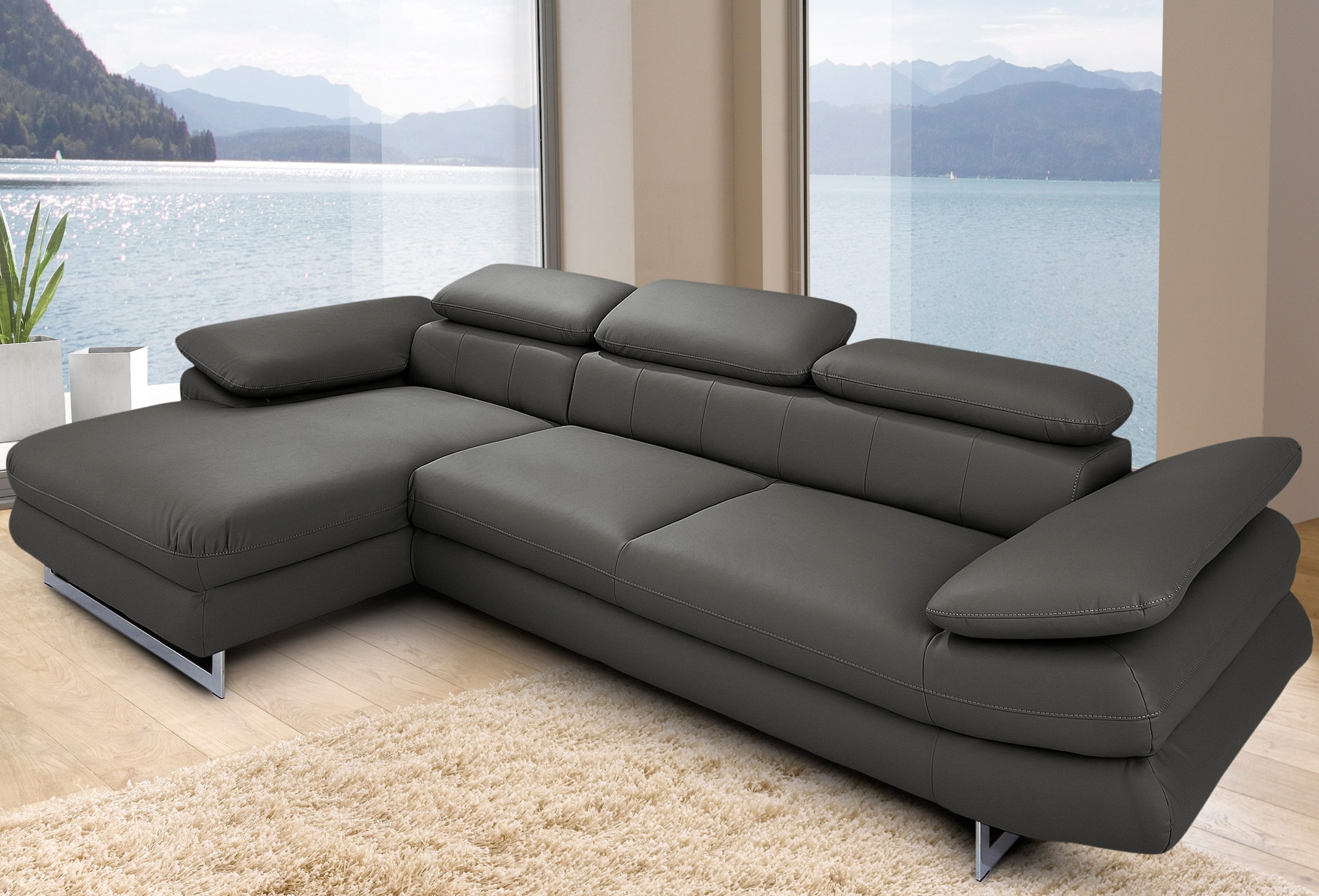 COTTA Ecksofa "Solution L-Form, B:286cm,modern mit Relaxarmlehne, Wellenunterfederung" mit Arm- & Kopfteilverstellung, wahlweise mit Schlaffunktion