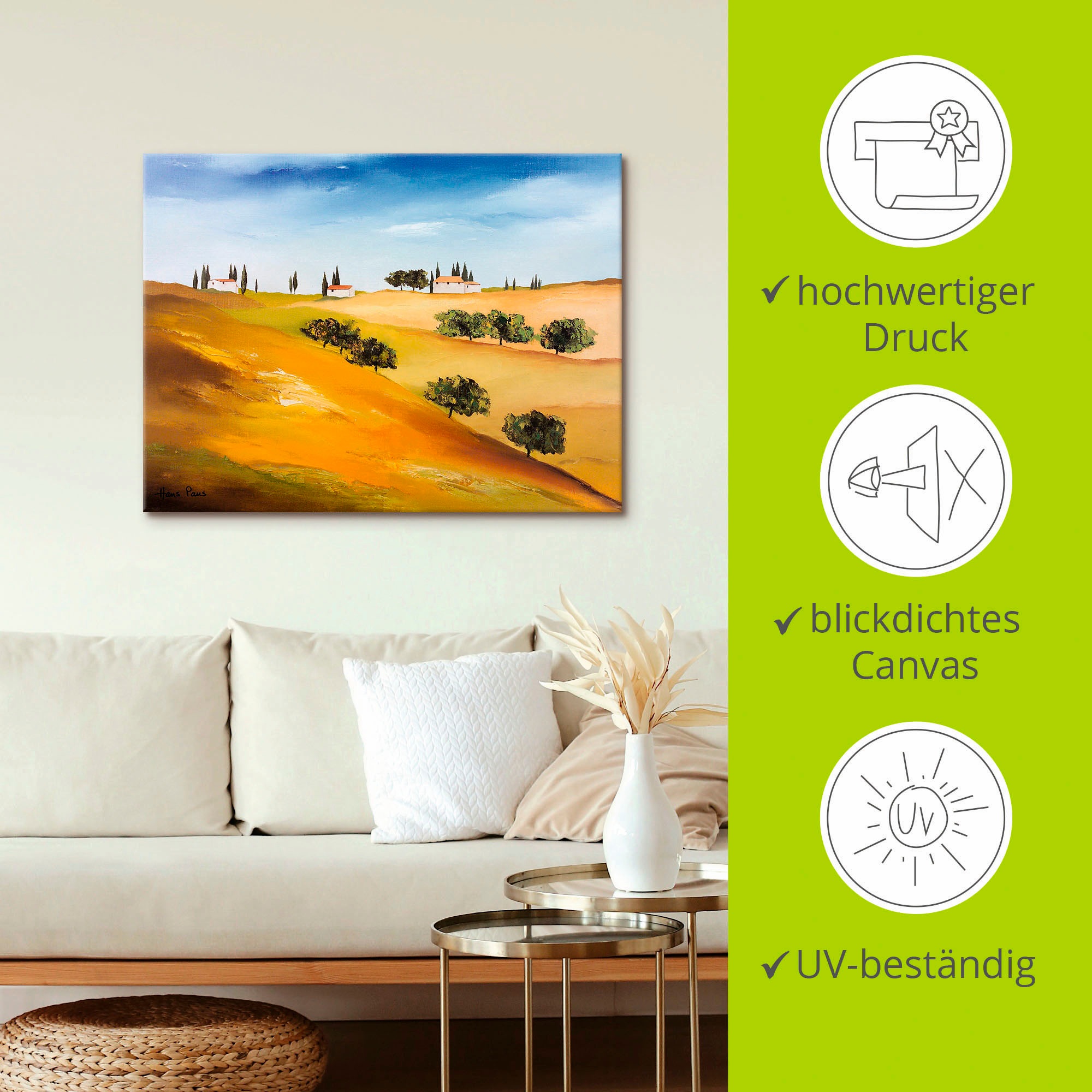 Artland Leinwandbild »Sonniger Tag IV«, Felder, (1 St.), auf Keilrahmen gespannt