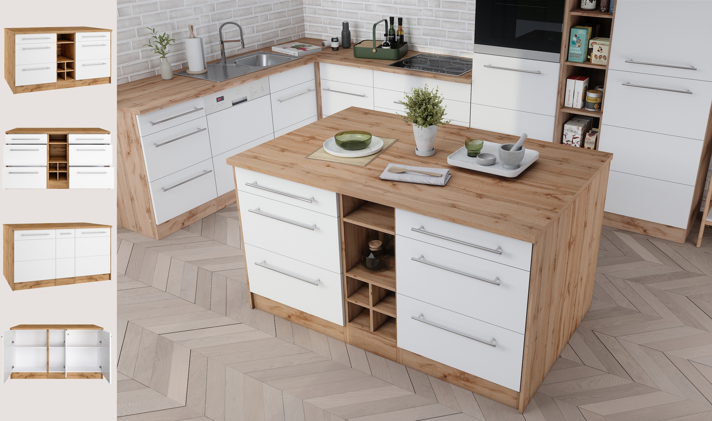 HELD MÖBEL Kücheninsel »Wien«, Breite 153 cm, MDF-Fronten, Flaschenregal