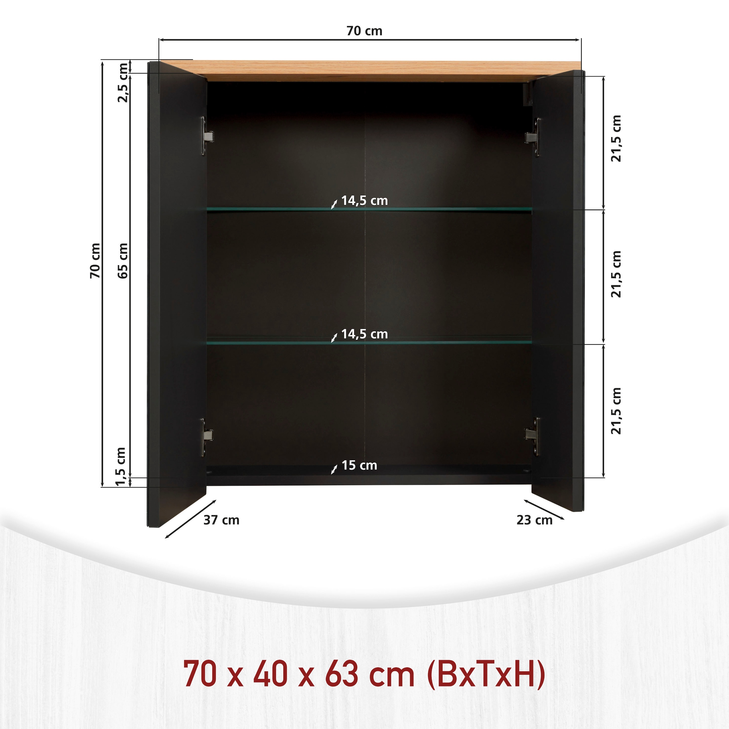Inter Link Badmöbel-Set »Pienza, 3-tlg. Badmöbel-Set mit Stauraum in Anthrazit/Eiche-Optik« 3 Stk. tlg.