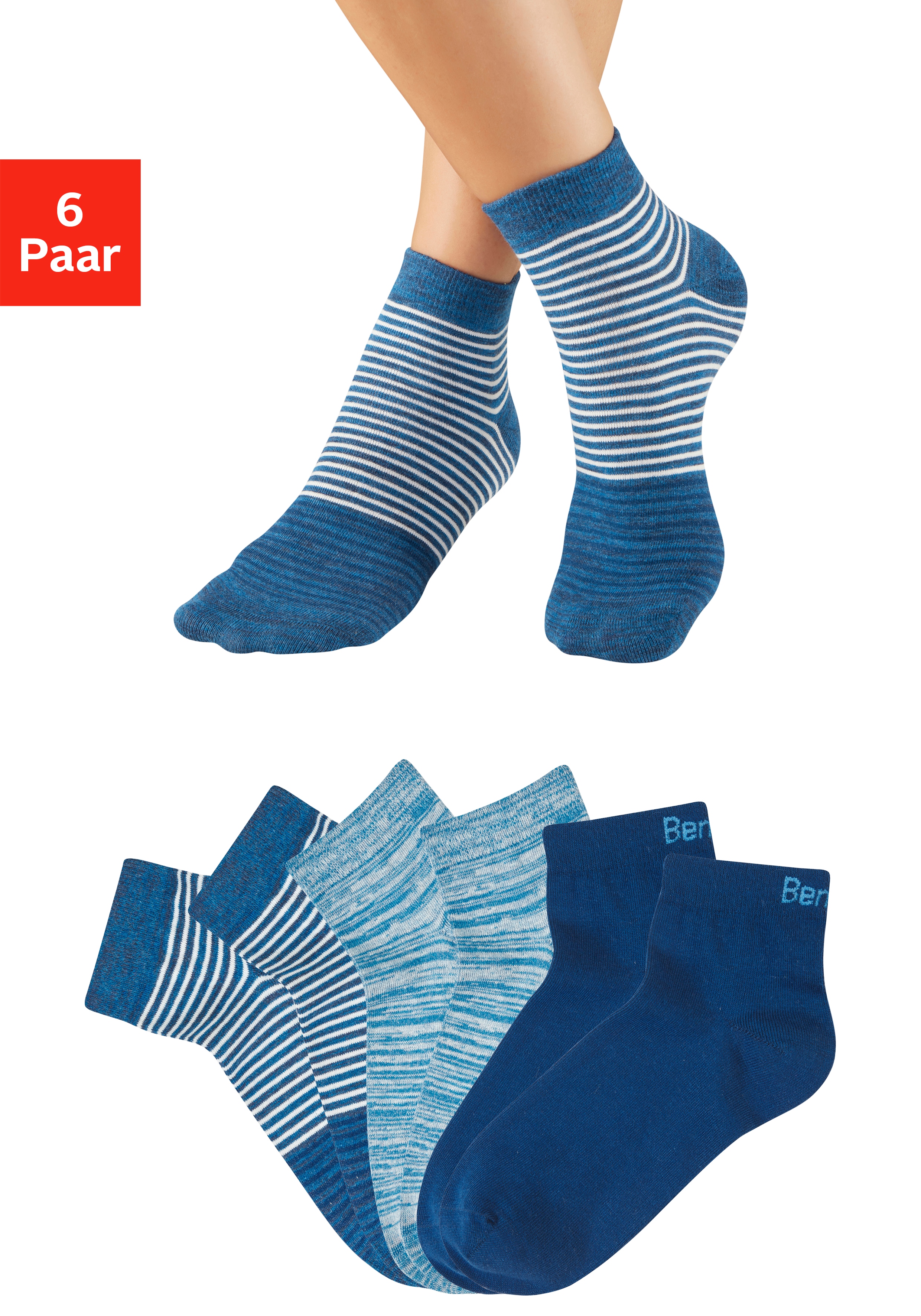 Bench. Kurzsocken "Damen und Herren meliert und uni" Packung, 6 Paar tlg. mit ansprechendem Streifen- Design und uni