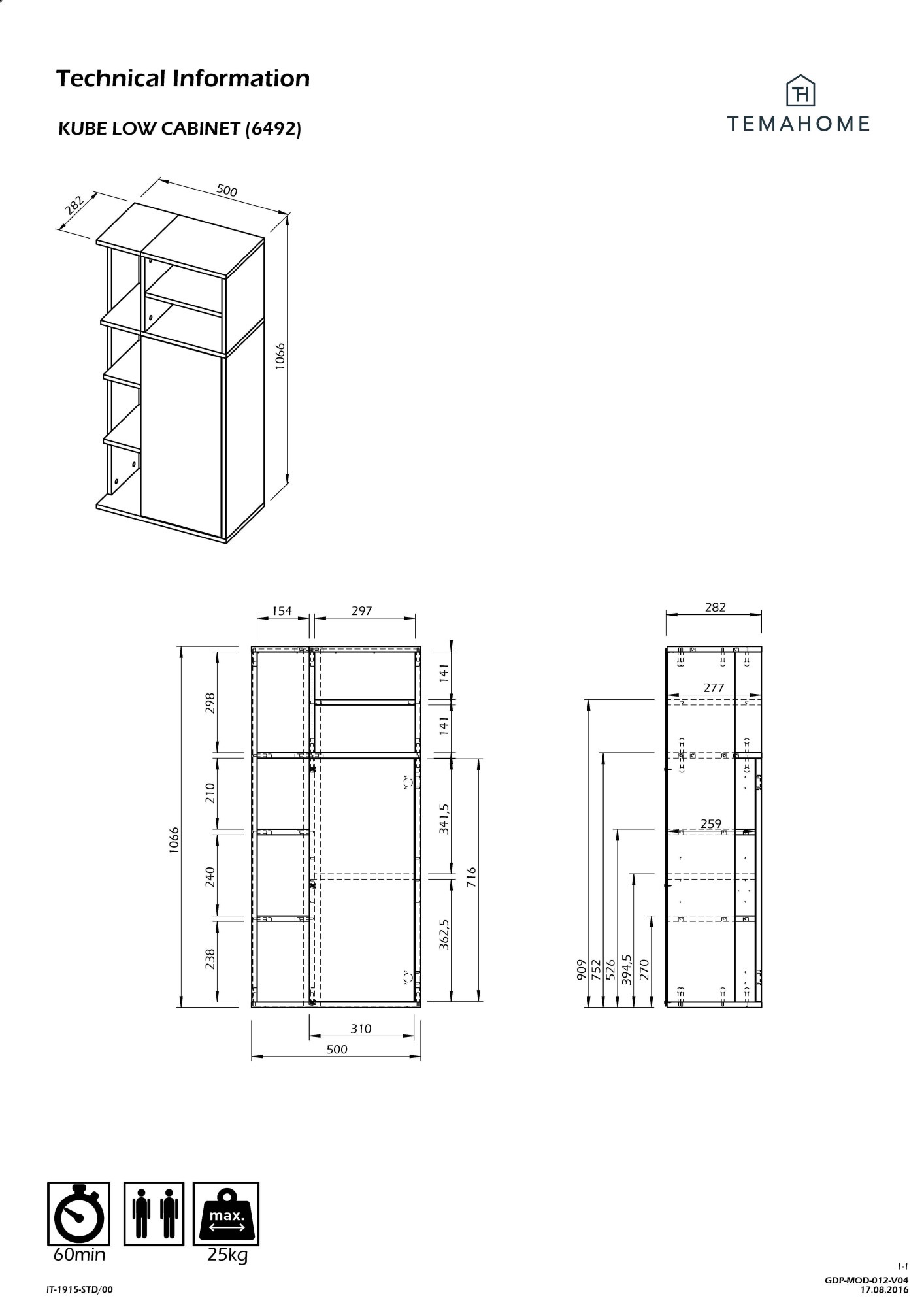 TemaHome Midischrank »Kube Badschrank, Aufbewahrung, Platzsparend, Höhe 109 cm«, mit einer Tür und offene Fächer