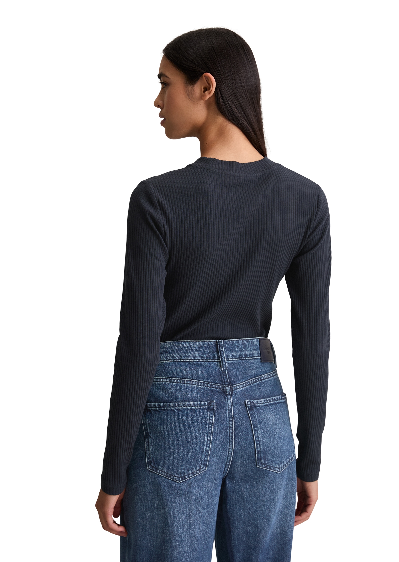 Marc O'Polo DENIM Langarmshirt, Rundhalsausschnitt, slim fit, Bio-Baumwolle