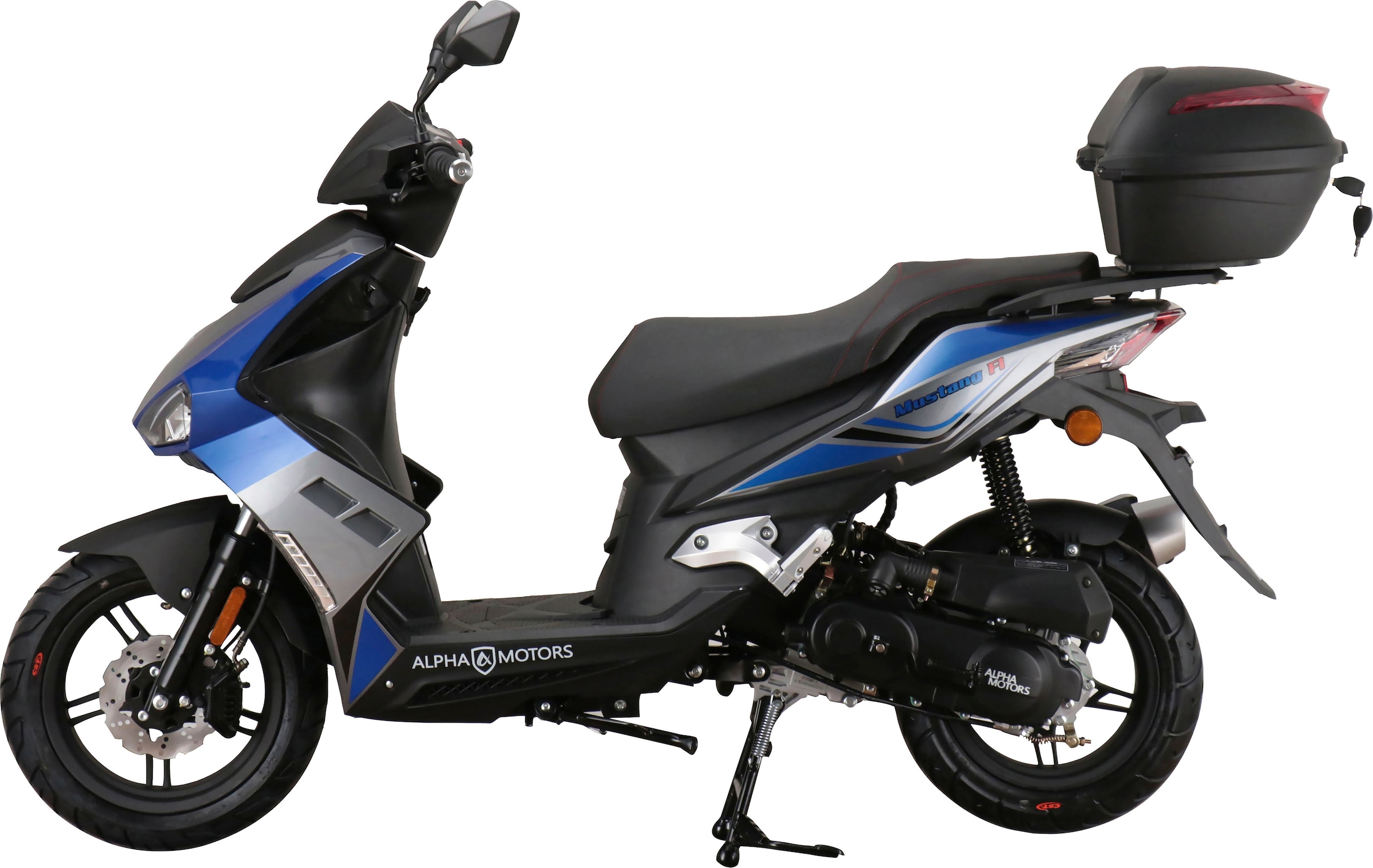 Alpha Motors Motorroller »Mustang FI«, 50 cm³, 45 km/h, Euro 5, 3 PS, (Set, mit Topcase), mit USB-Anschluss und Lenkerschloss, sportliches Design
