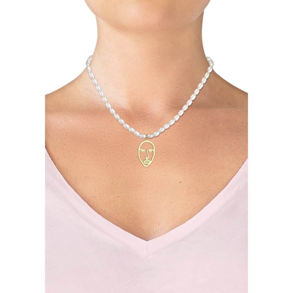 Elli Premium Perlenkette »Gesicht Anhänger Süßwasserzuchtperle 925 Silber«
