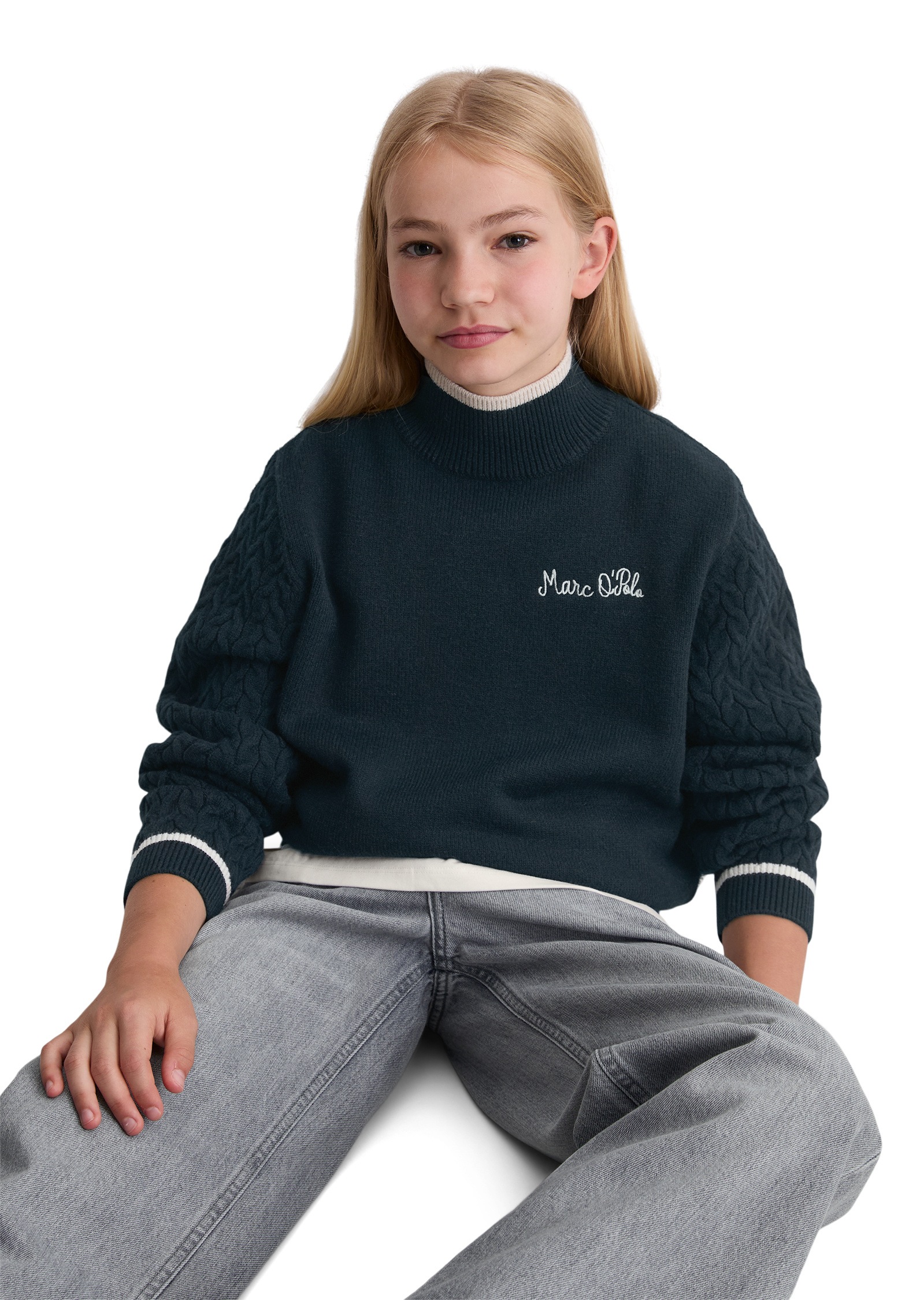 Marc O'Polo Strickpullover »mit Flechtmuster-Ärmeln«