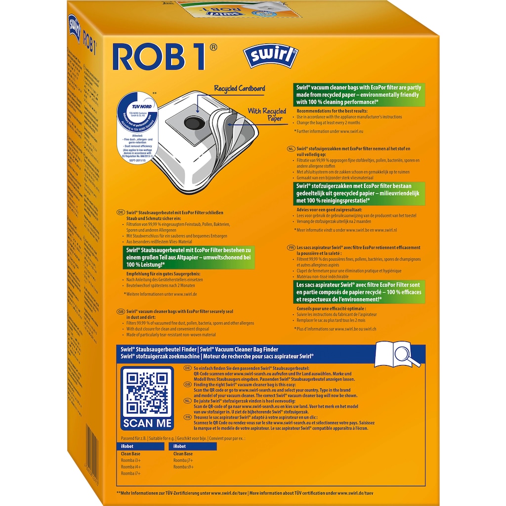 Swirl Staubsaugerbeutel »ROB 1®«, (Packung), für iRobot Clean Base Automatische Absaugstation, 4er-Pack