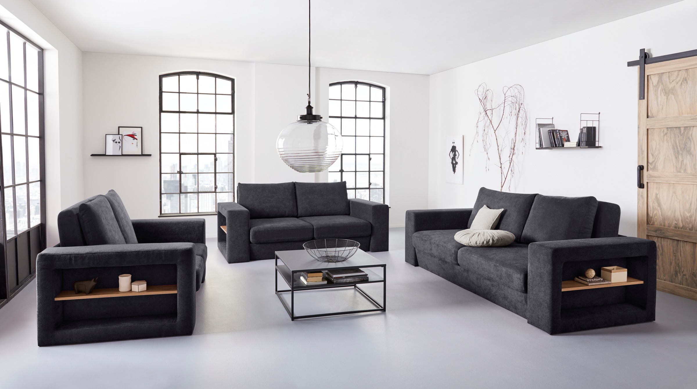 LOOKS by Wolfgang Joop 4-Sitzer »Looksvb«, Verwandlungssofa: aus Sofa wird Sofa mit 2 Hockern, mit Regalfunktion