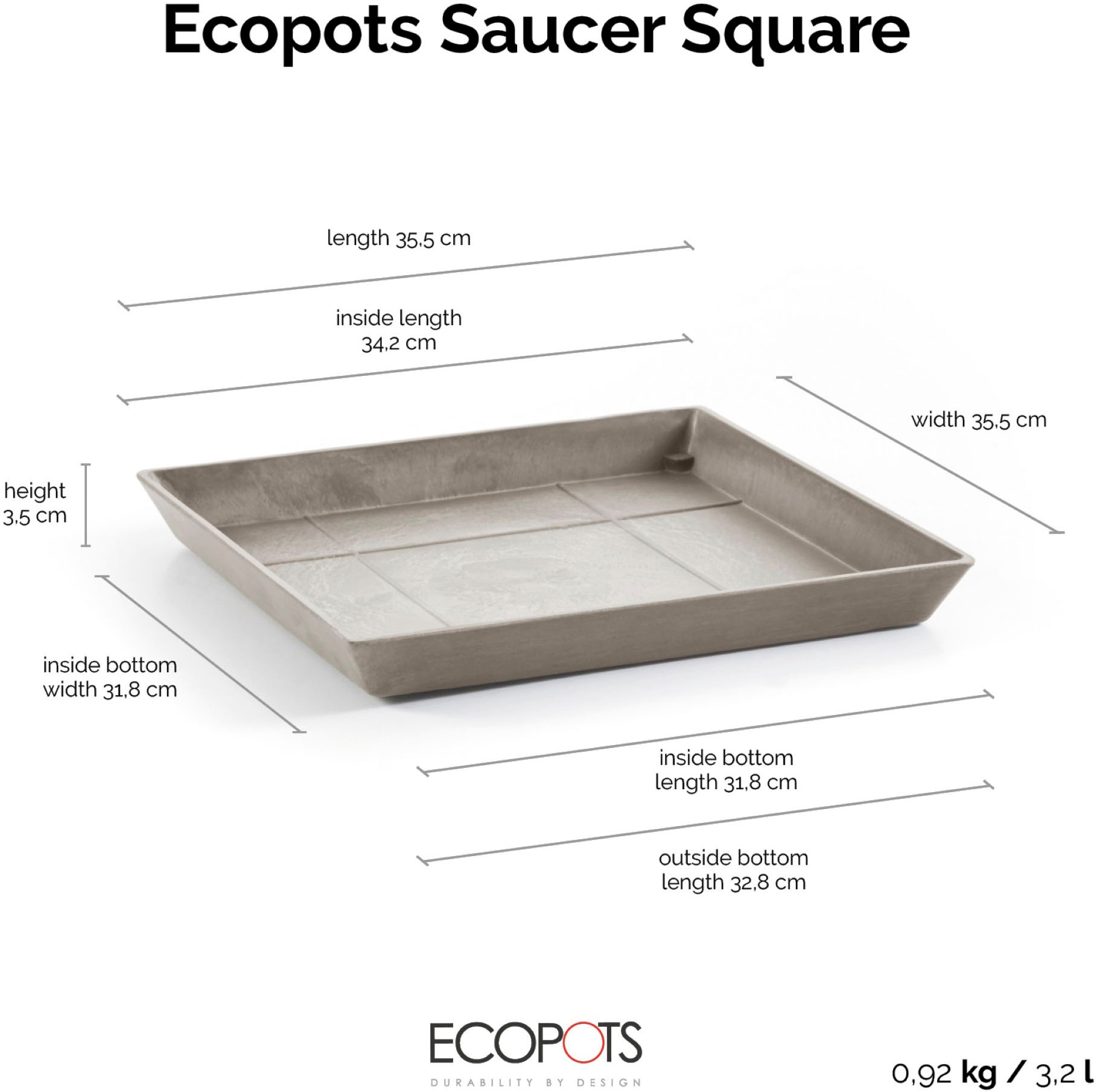 ECOPOTS Blumentopfuntersetzer »ROUND SAUCER Taupe« BxTxH: 35,5x35,5x3,5 cm