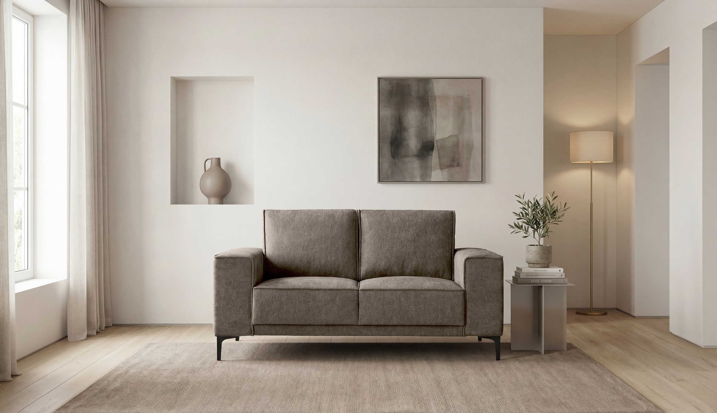OTTO home 2-Sitzer "OLAND Bouclé, Sofa, B: 164 cm, Skandi-Design" 164 cm, Wellenunterfederung, Skandi-Design, Metallfüße