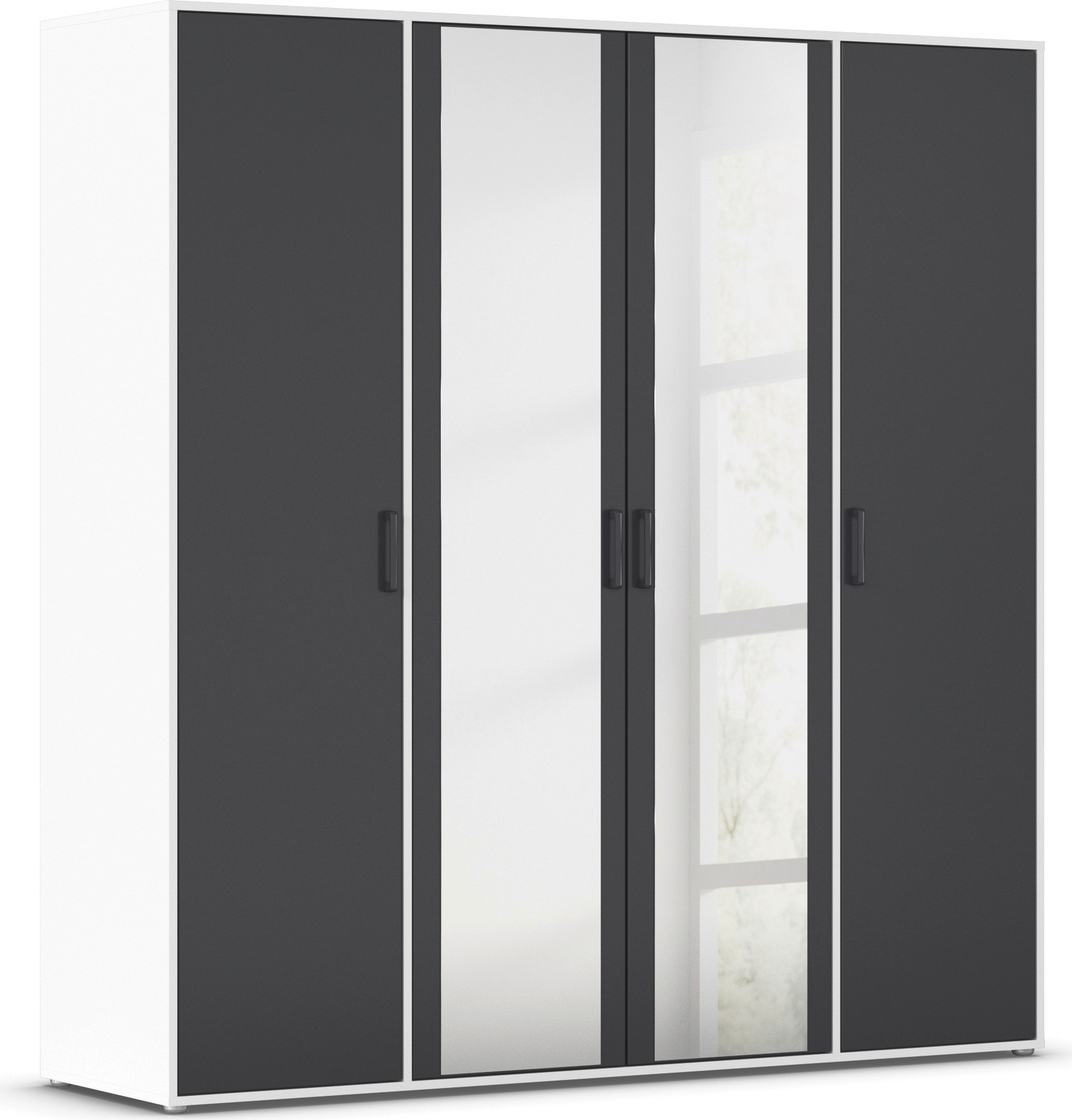 rauch "Kleiderschrank Schrank Garderobe Wäscheschrank VOYAGER" in 3 verschiedenen Ausstattungen BASIC/CLASSIC/PREMIUM, mit modernen Griffen in Graumetallic und Spiegel