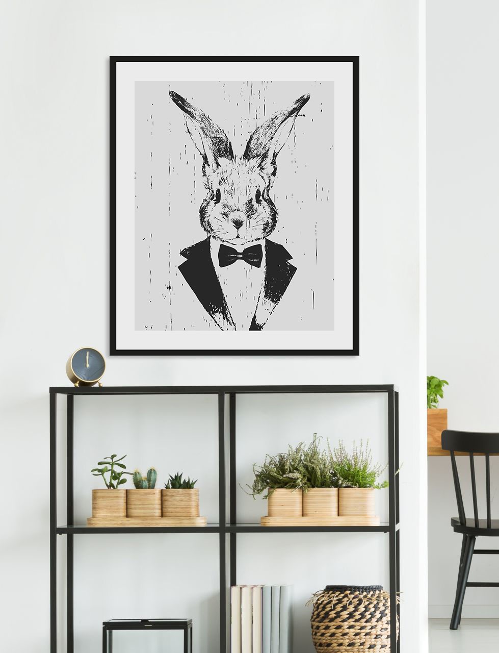 queence Bild »Iida«, Hase-Hasen-Schwarz-Weiß-Kunst-Haustiere, (1 St.), HD Premium Poster-Druck inkl. Holzrahmen