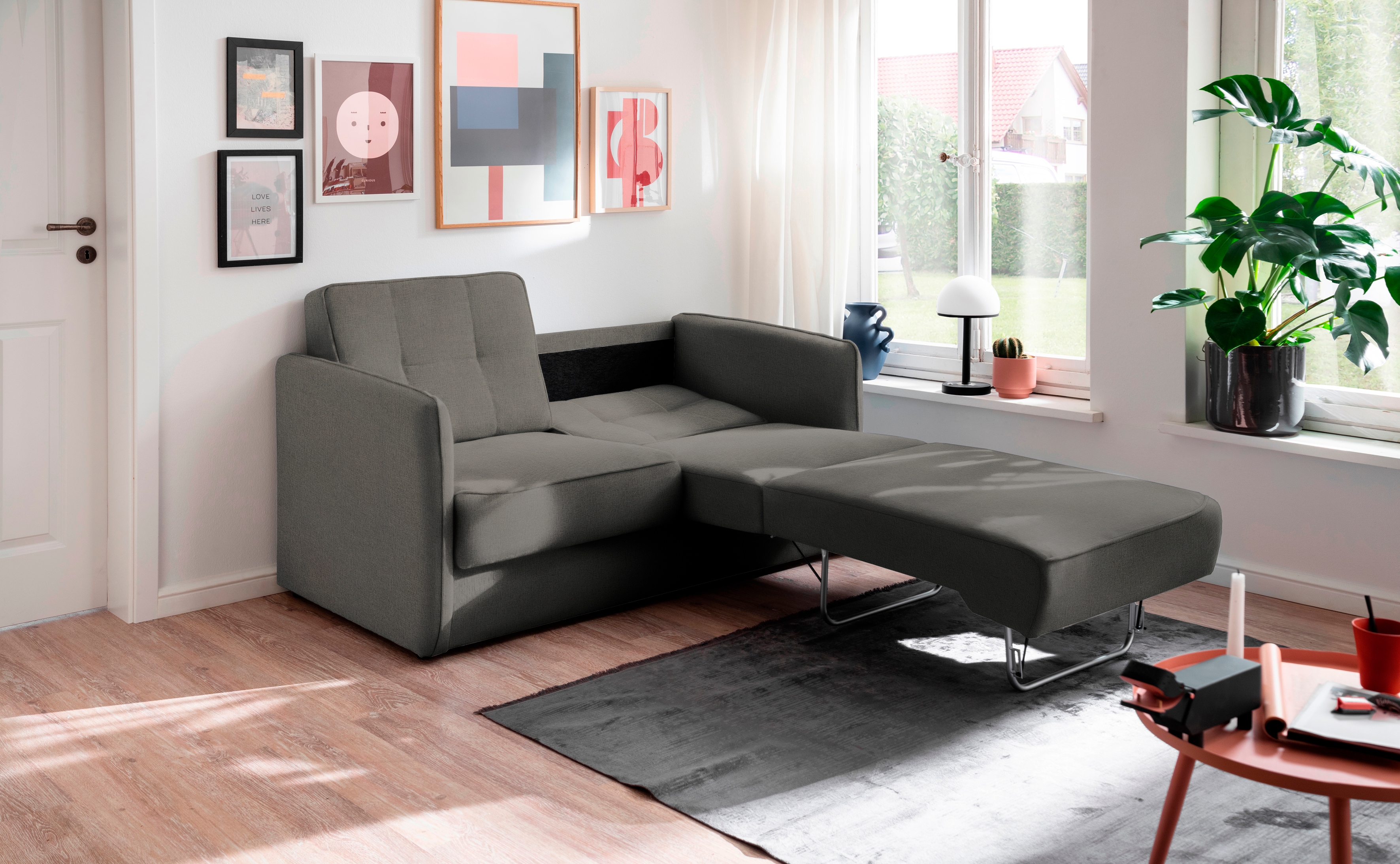 Home affaire Schlafsofa "Milano Einzelauszug, Schlaffunktion, schmale Armlehnen, Breite 147cm" zwei einzeln ausziehbare Liegefunktionen