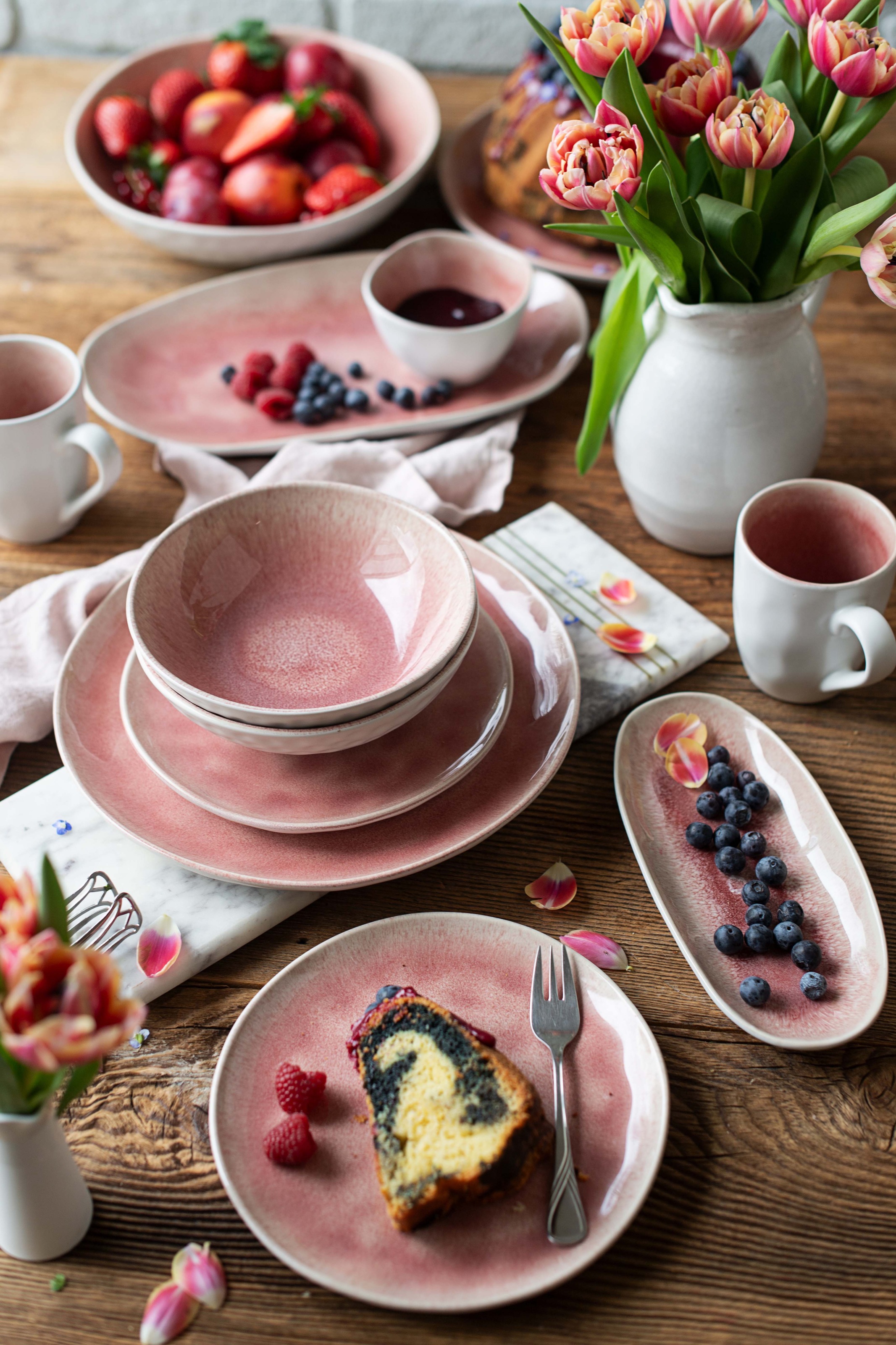 Salatschüssel MÄSER "FROZEN, Salatschüssel-Set, Steinzeug", berry, B:26cm H:7,5cm T:26cm Ø:26cm, Steinzeug, Schüsseln, Salatschüssel 2