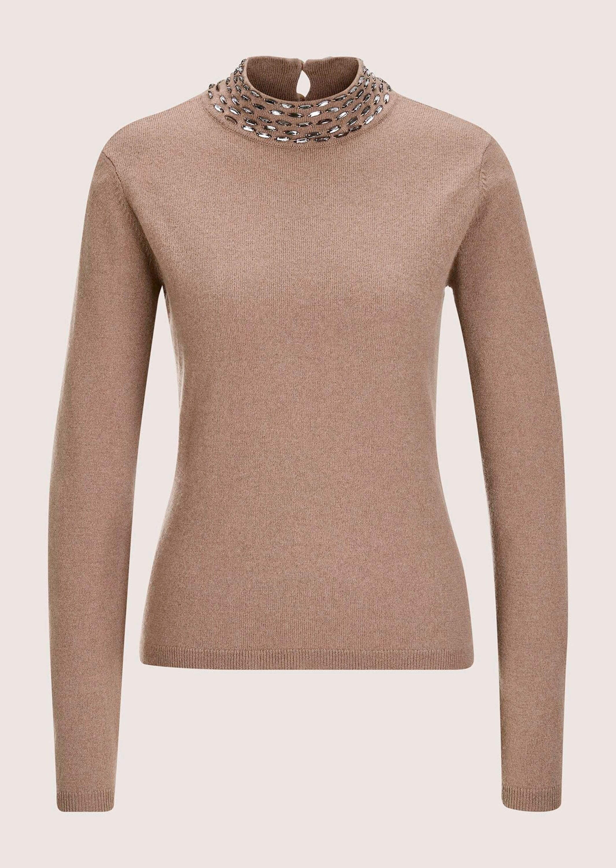 MADELEINE Longpullover "Strickpullover Eleganter Wollpullover mit Stehkragen" mit Dekosteinen