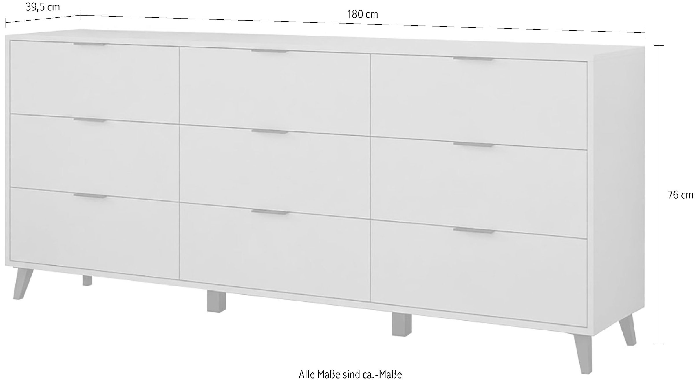 OTTO home Sideboard »Oslo, B/H/T: 180/76/39,5 cm« 9 Schubladen, schwarze Metallgriffe, viel Stauraum