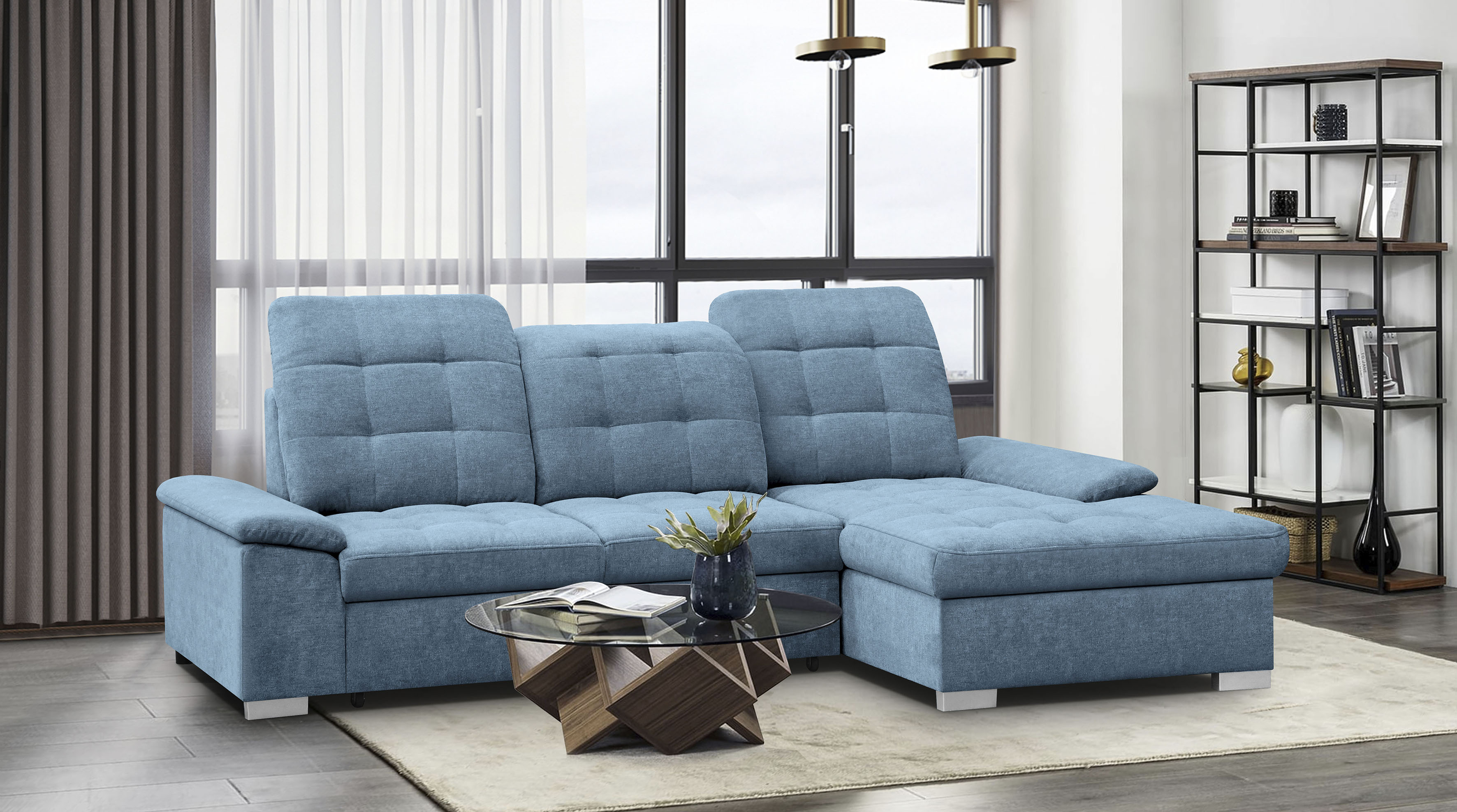 WERK2 Ecksofa "Carmen 264 cm breit L-Form Sofa Schlaffunktion Kopfstützen verstellbar" Schlafcouch mit Bettkasten, Eckcouch wahlw. mit Sitztiefenverstellung