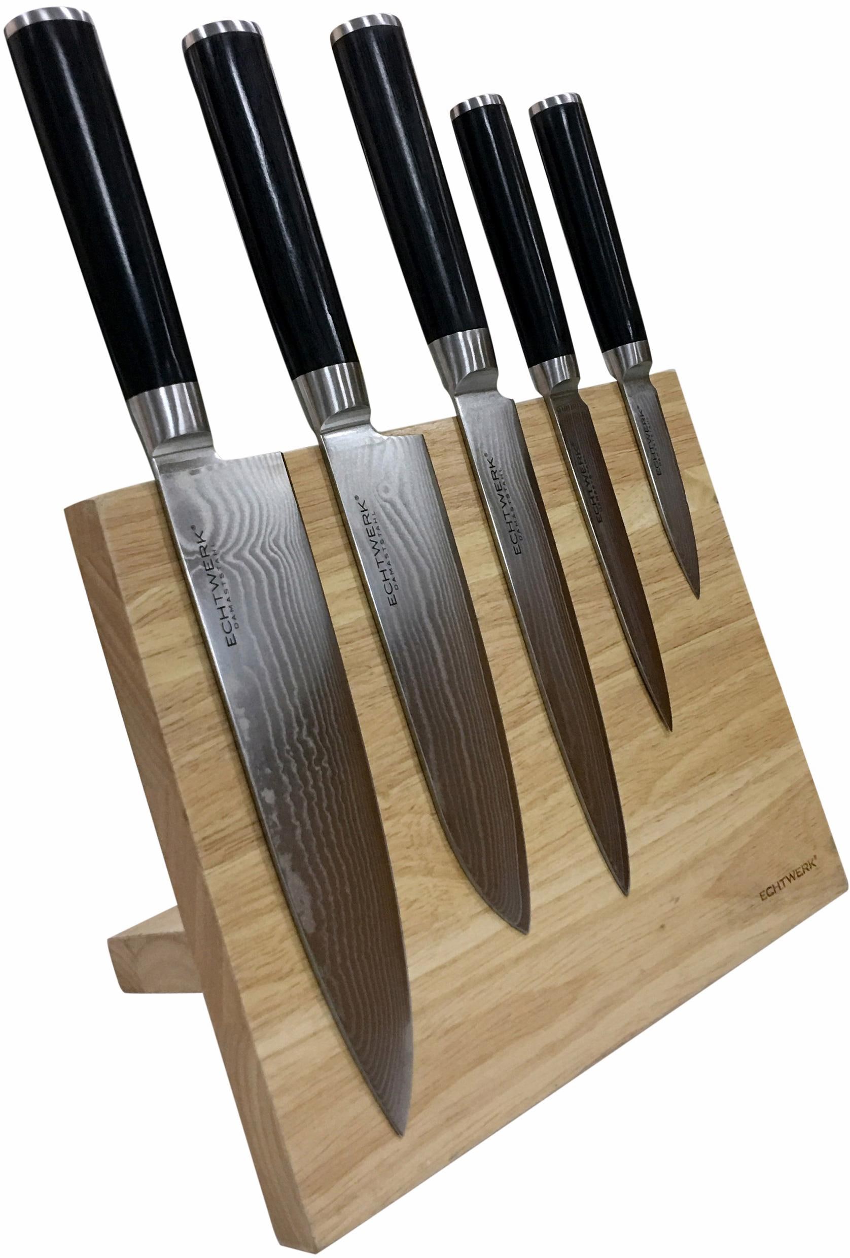 ECHTWERK Magnet-Messerblock 6 incl. Damaszener Messer-Set, ergonomischer Holzgriff aus Pakka-Holz