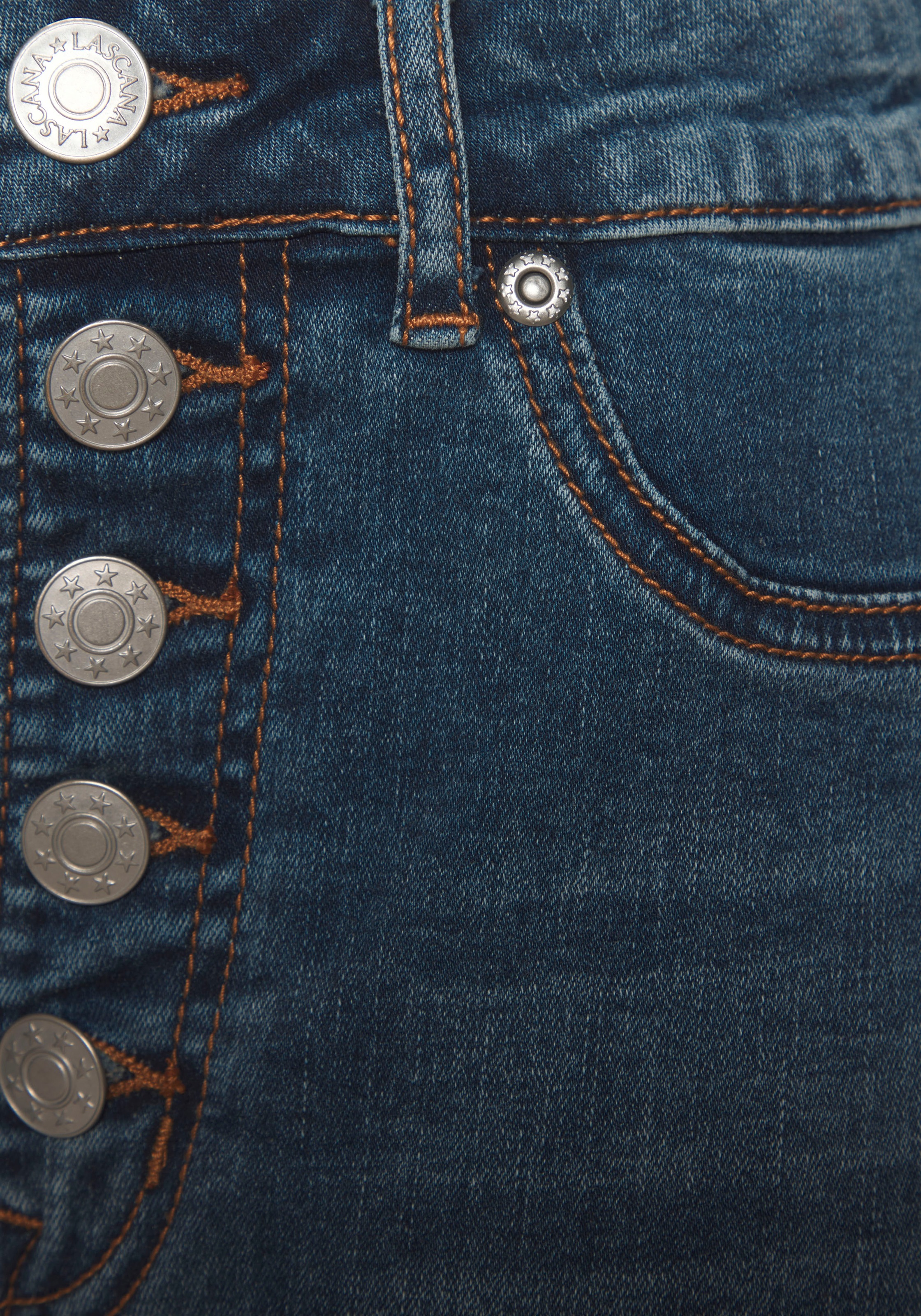 LASCANA High-waist-Jeans, mit sichtbarer Knopfleiste und Stretch-Anteil, Skinny, High Waist