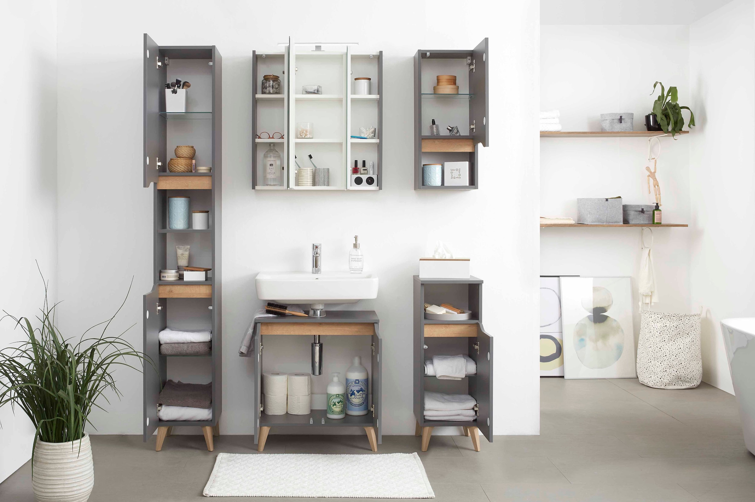 Saphir Hängeschrank »Quickset Wand-Badschrank 30 cm breit mit 1 Tür, 1 offenes Fach«, Badezimmer-Hängeschrank inkl. Türdämpfer, grifflos