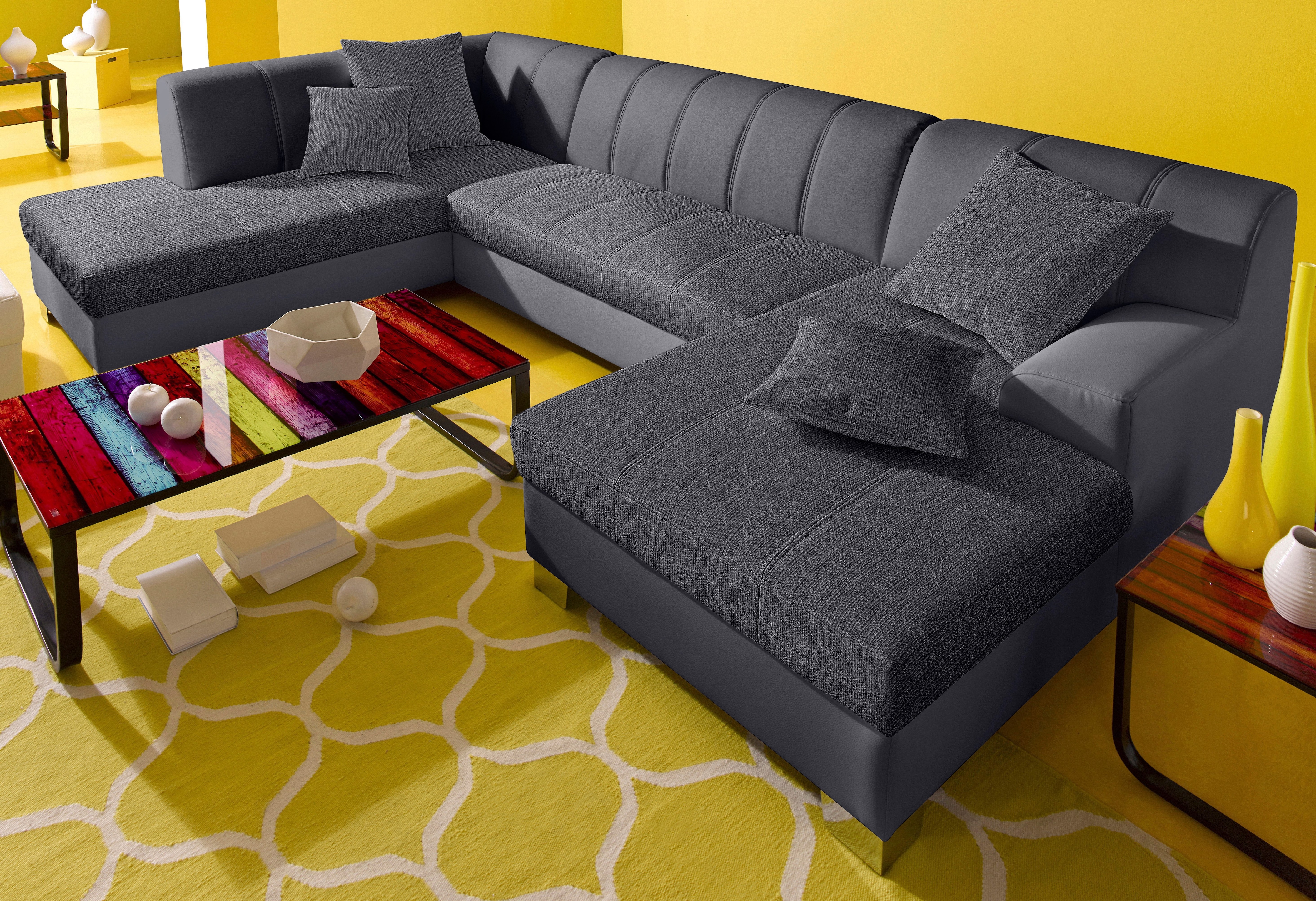 DOMO collection Wohnlandschaft "TURAH 297x195x75 cm, moderne Steppung" whlw. mit Bettfunktion, U-Form