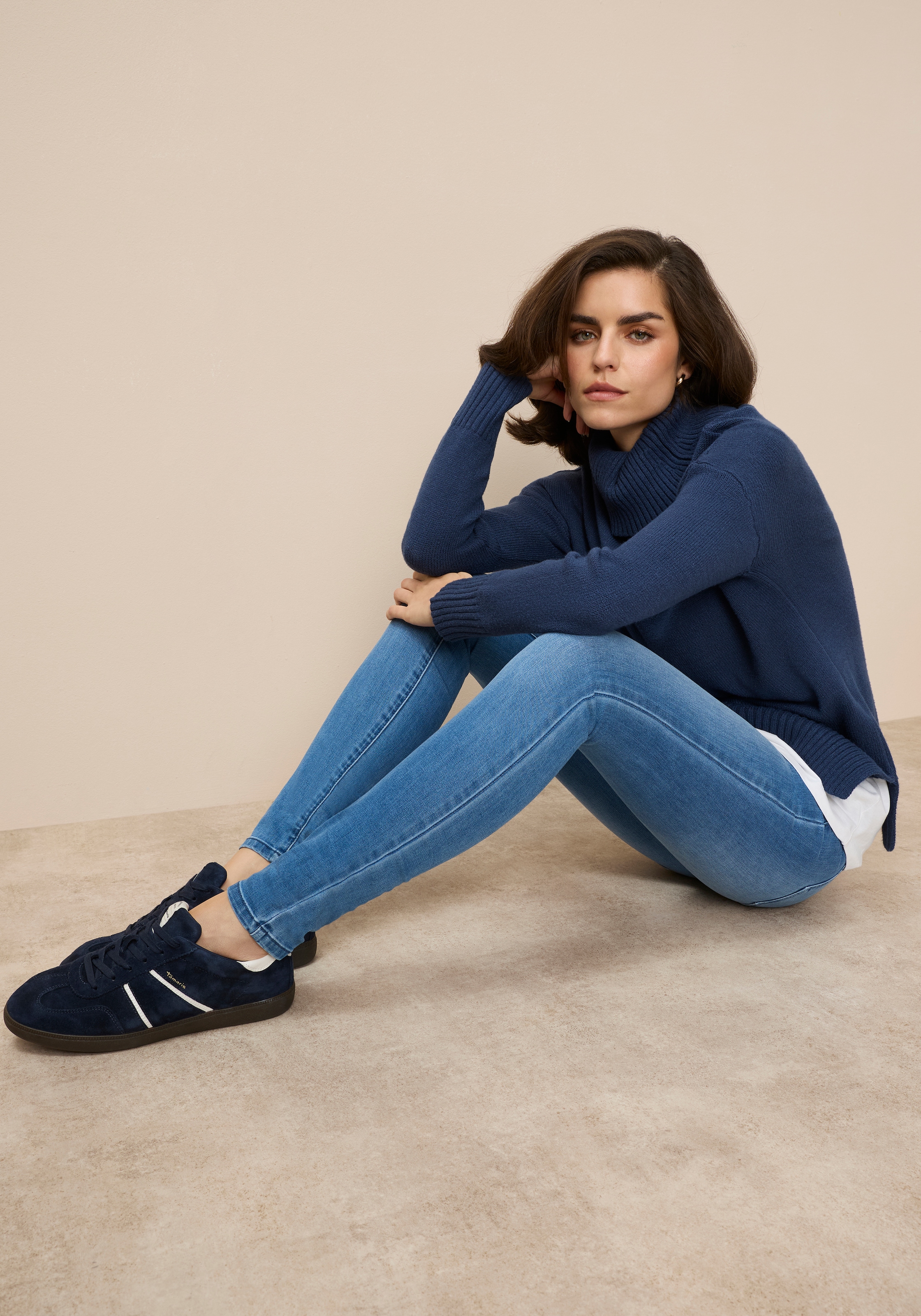 Tamaris Skinny-fit-Jeans schmale Beinweite, mit Gürtelschlaufenbund, mit Metallreißverschluss