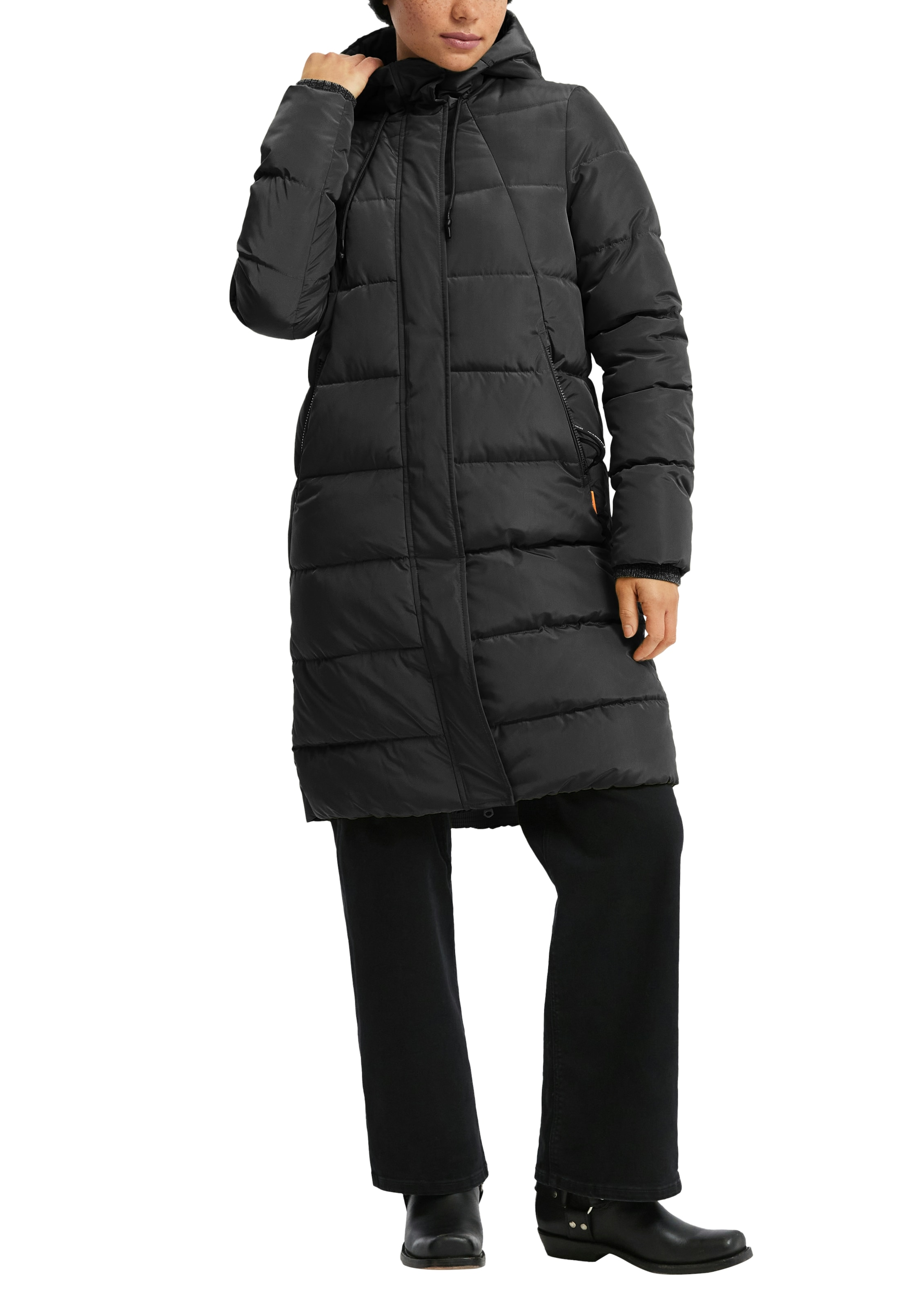 QS Steppjacke, mit Kapuze, lang, mit Kapuze