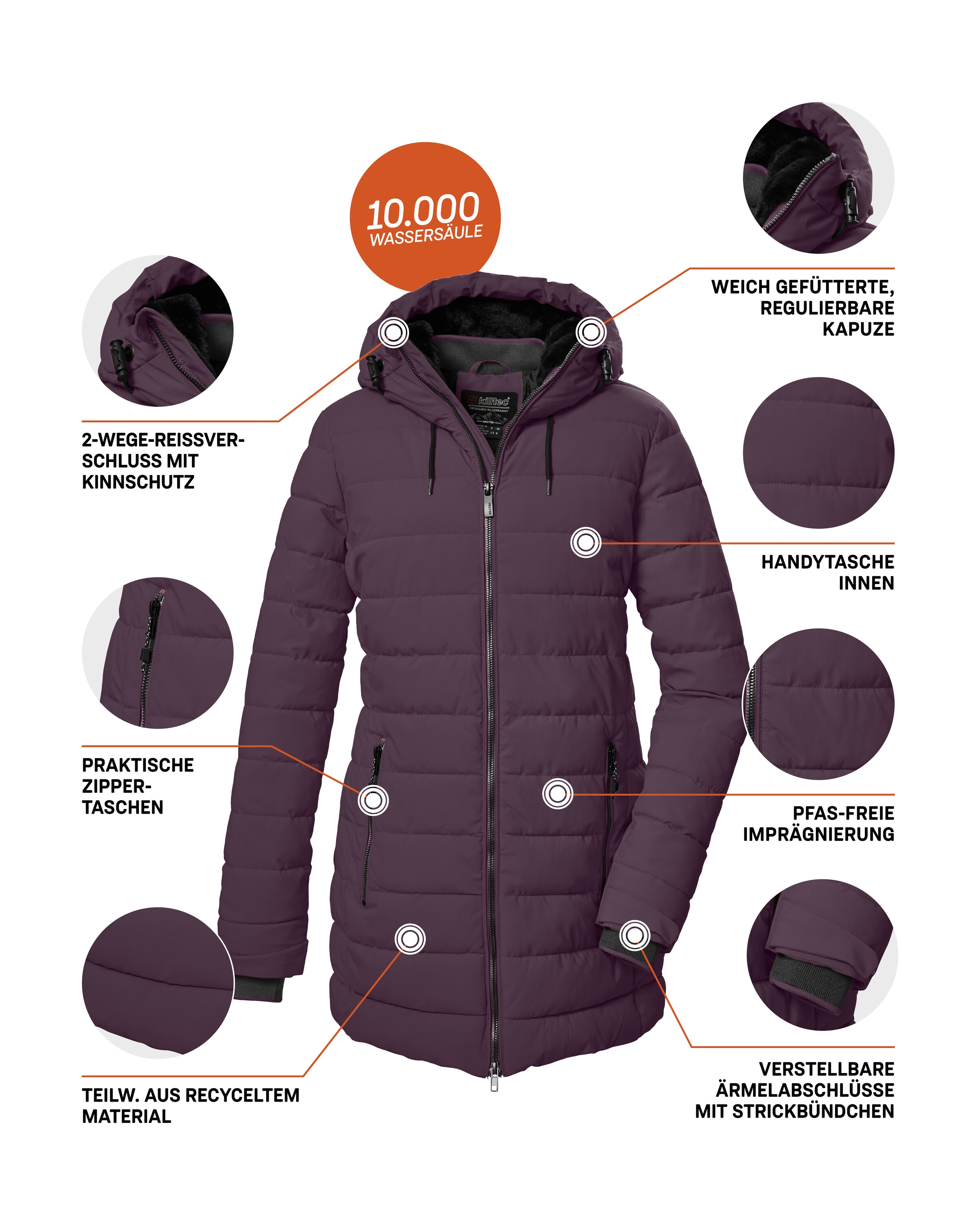 Killtec Steppmantel »KOW 55 WMN QLTD PRK« Wasserabweisender, winddichter Damenparka, atmungsaktiv