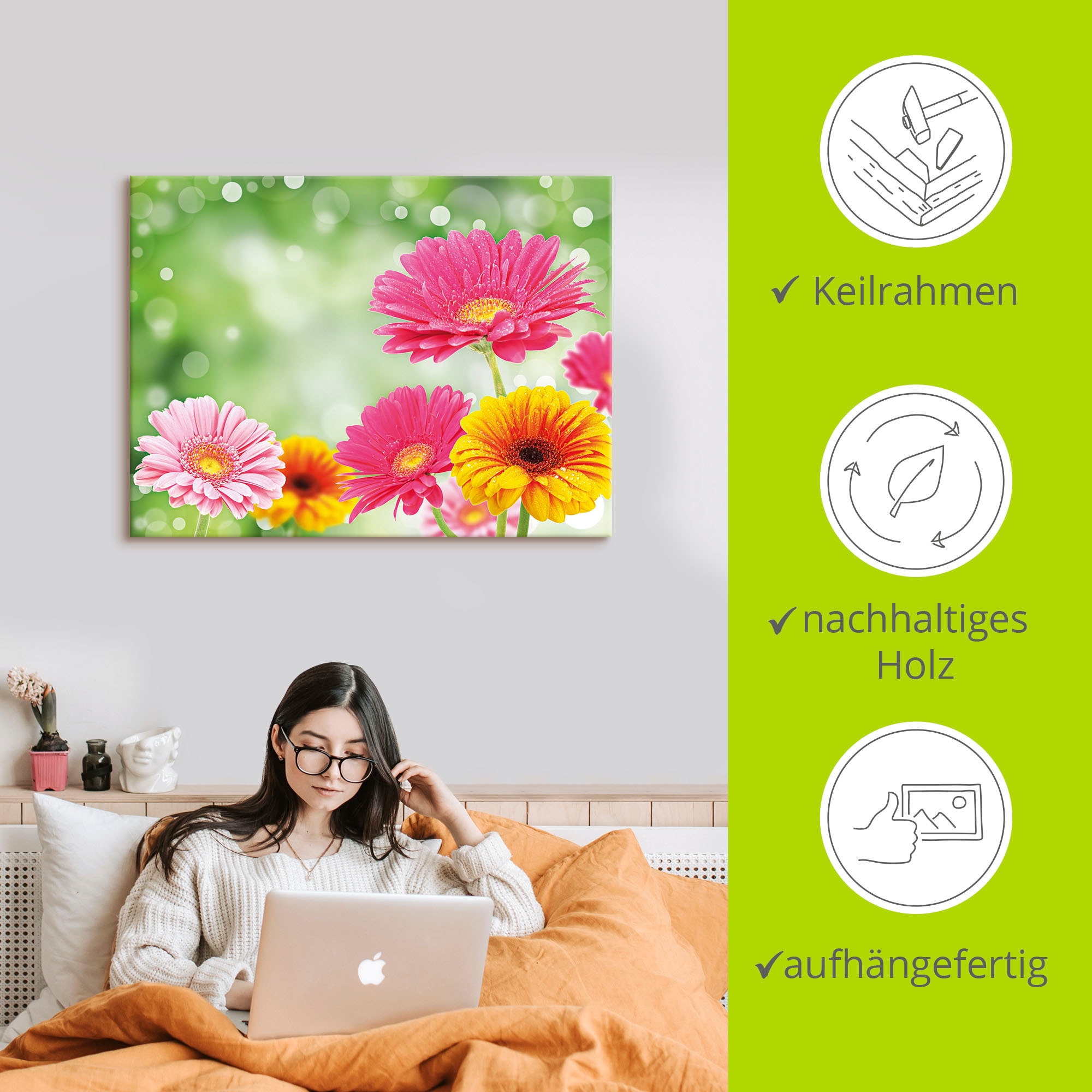 Artland Leinwandbild »Natürliche Romantik - Gerberas« Blumen 1 Stk. tlg. auf Holzrahmen gespannt