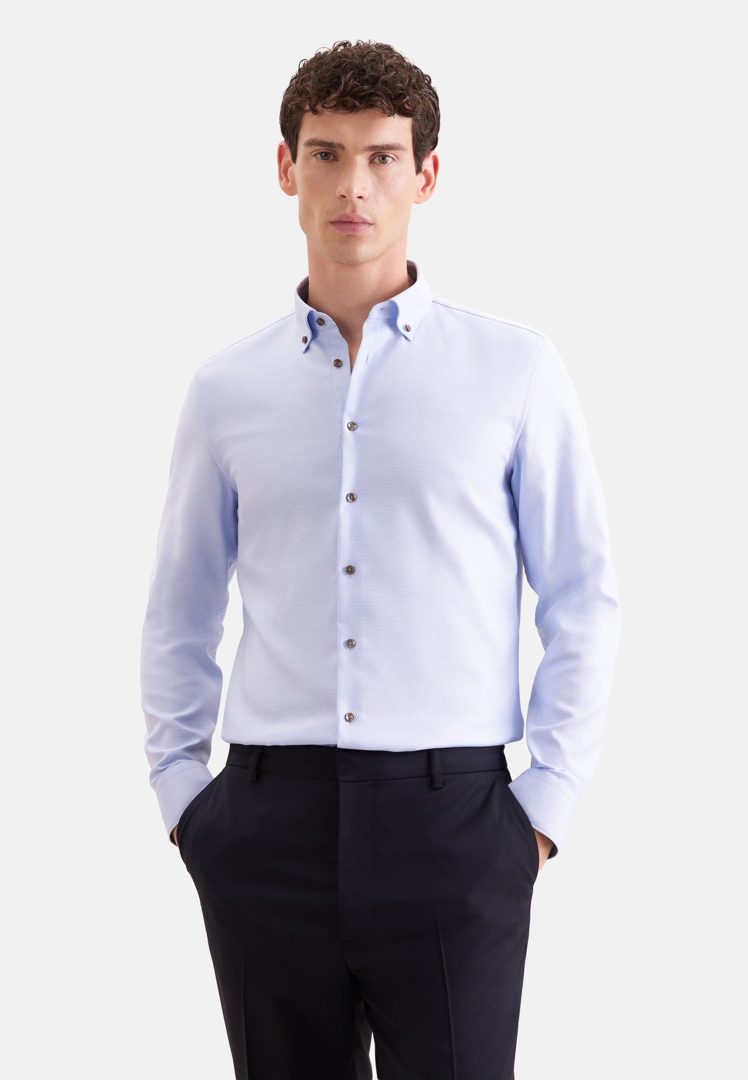 seidensticker Businesshemd "Schwarze Rose" Slim 1/1 Button-Down-Kragen Struktur