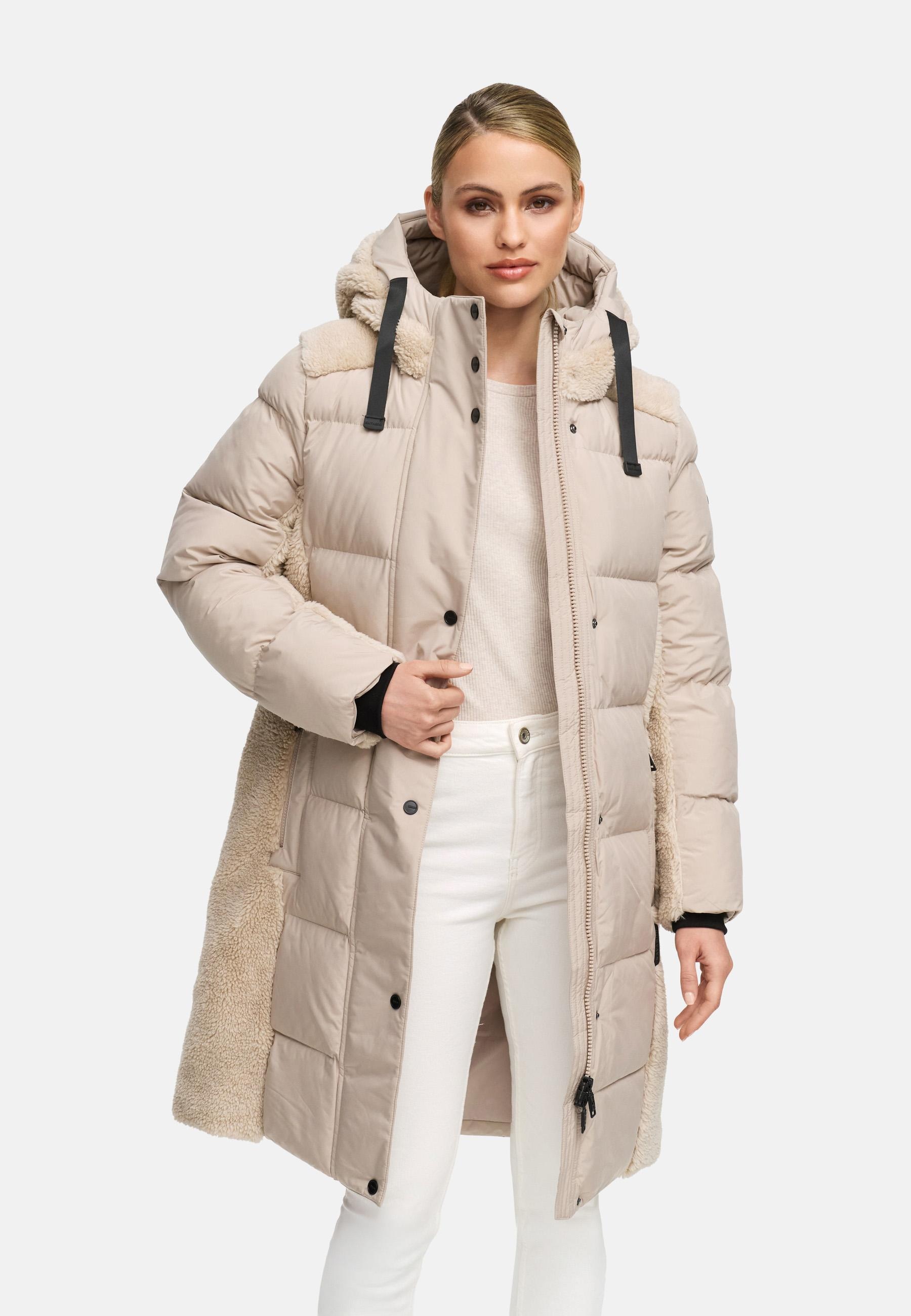 Navahoo Wintermantel »Funkelteddy 14«, warmer Mantel mit Teddyplüsch-Akzenten und Taillengürtel