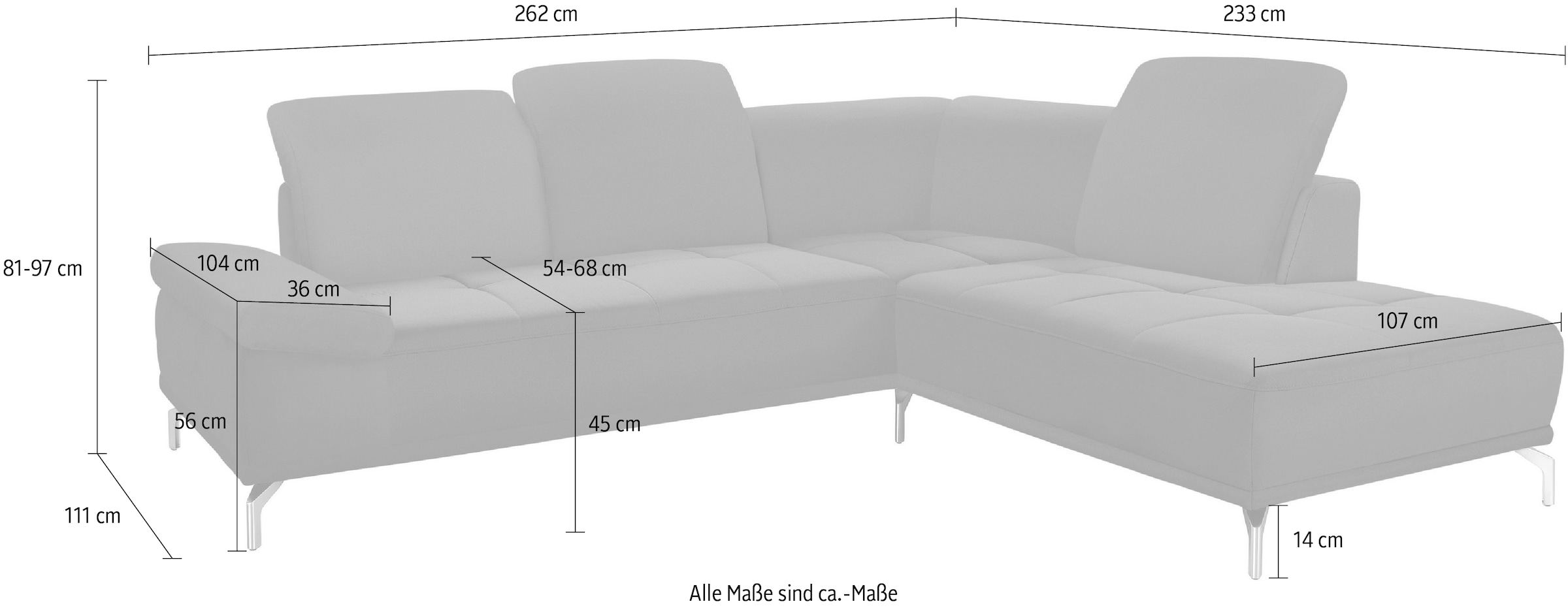 Places of Style Ecksofa »Caluna«, Inkl.Sitztiefenverstellung